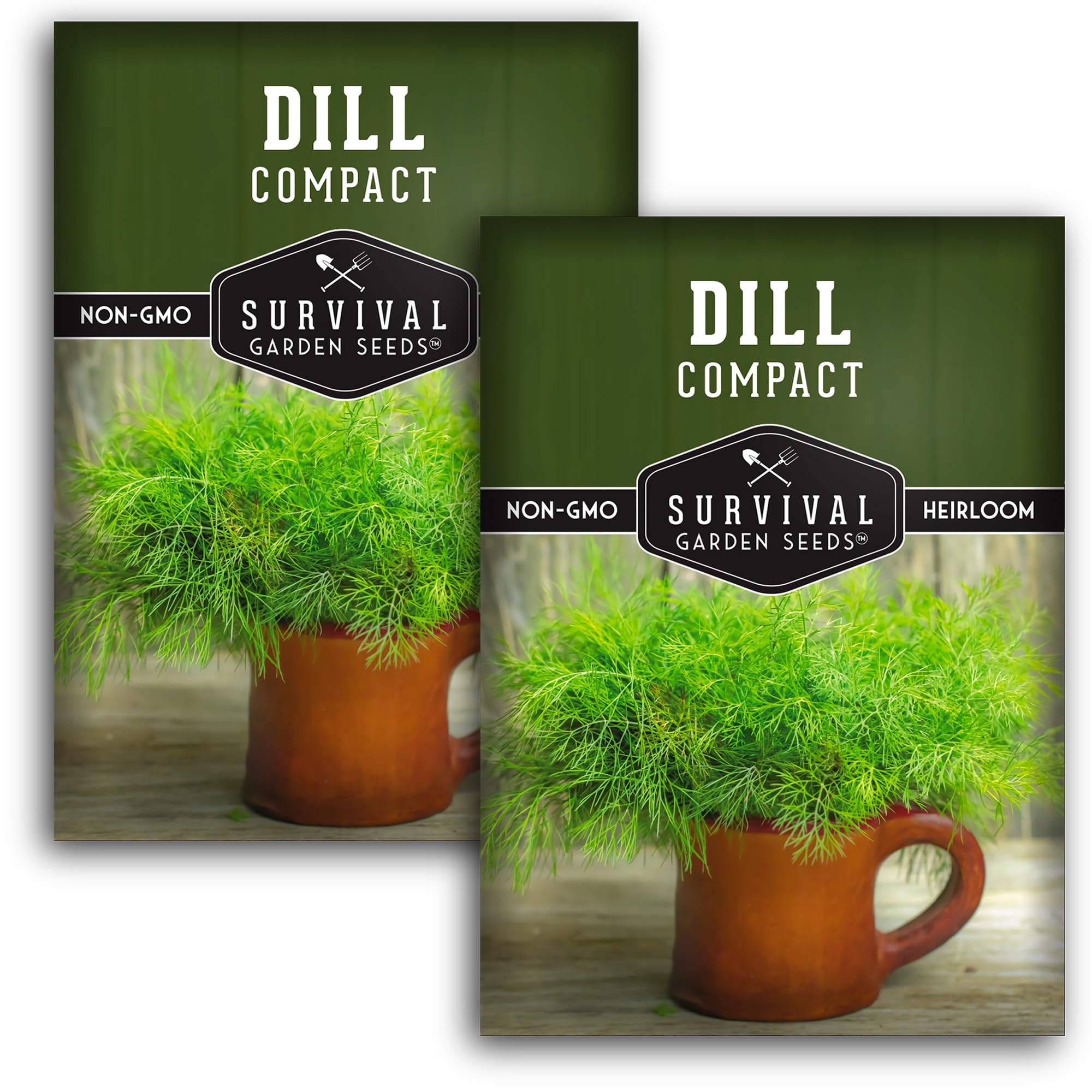 Survival Garden Seeds Compact Dill for Planting - 2 Seed Packets with Instructions to Plant & Grow Container Sized Dwarf Dill Herb Plants in Your Home Garden - Non-GMO Heirloom Variety