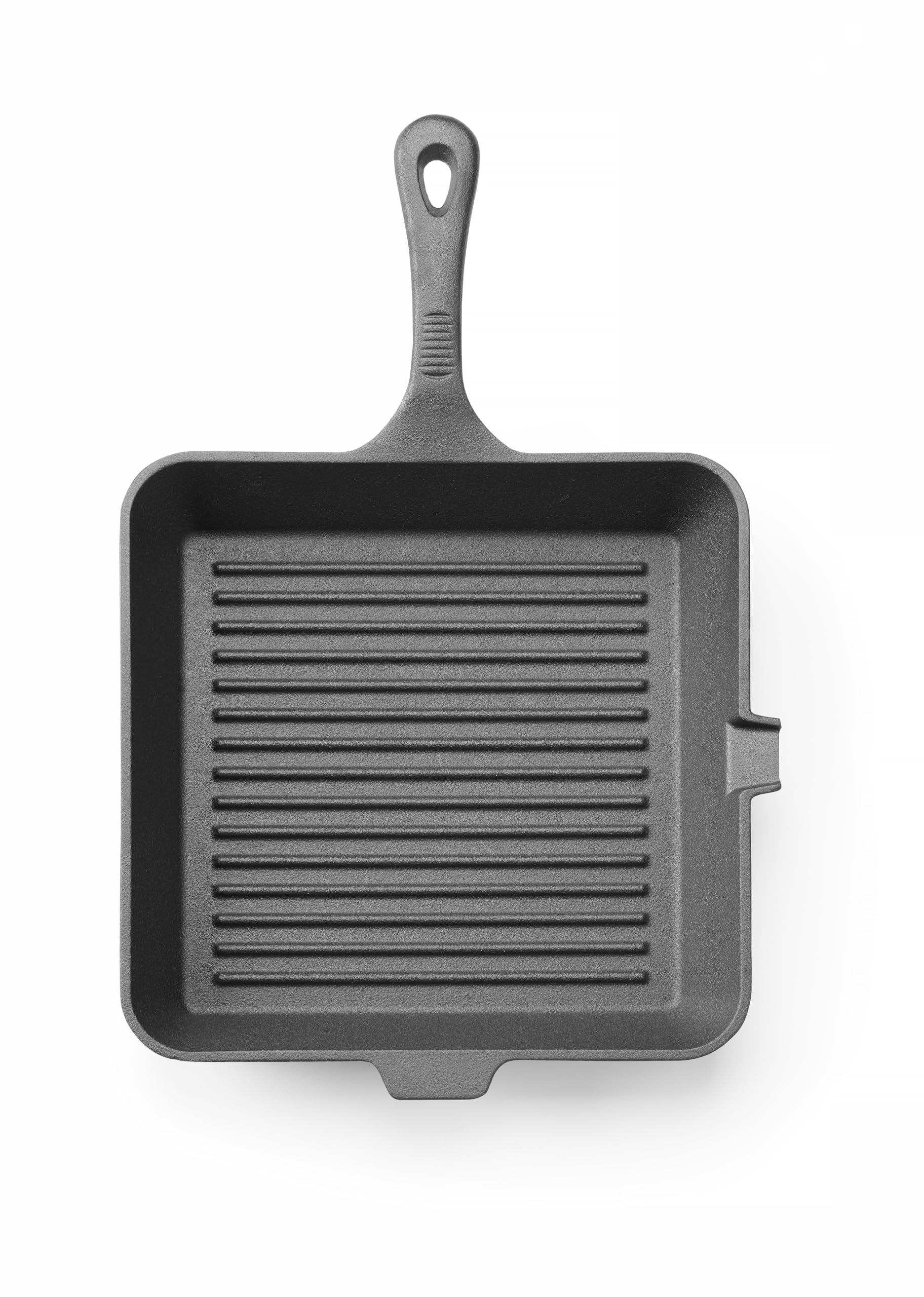 HENDI Padella griglia in ghisa rigata, con beccuccio per versare, griglia bistecchiera, adatta per forno, cucina a gas, induzione, elettrica, vetroceramica, manico: 140mm, 250x250x(H) 50mm