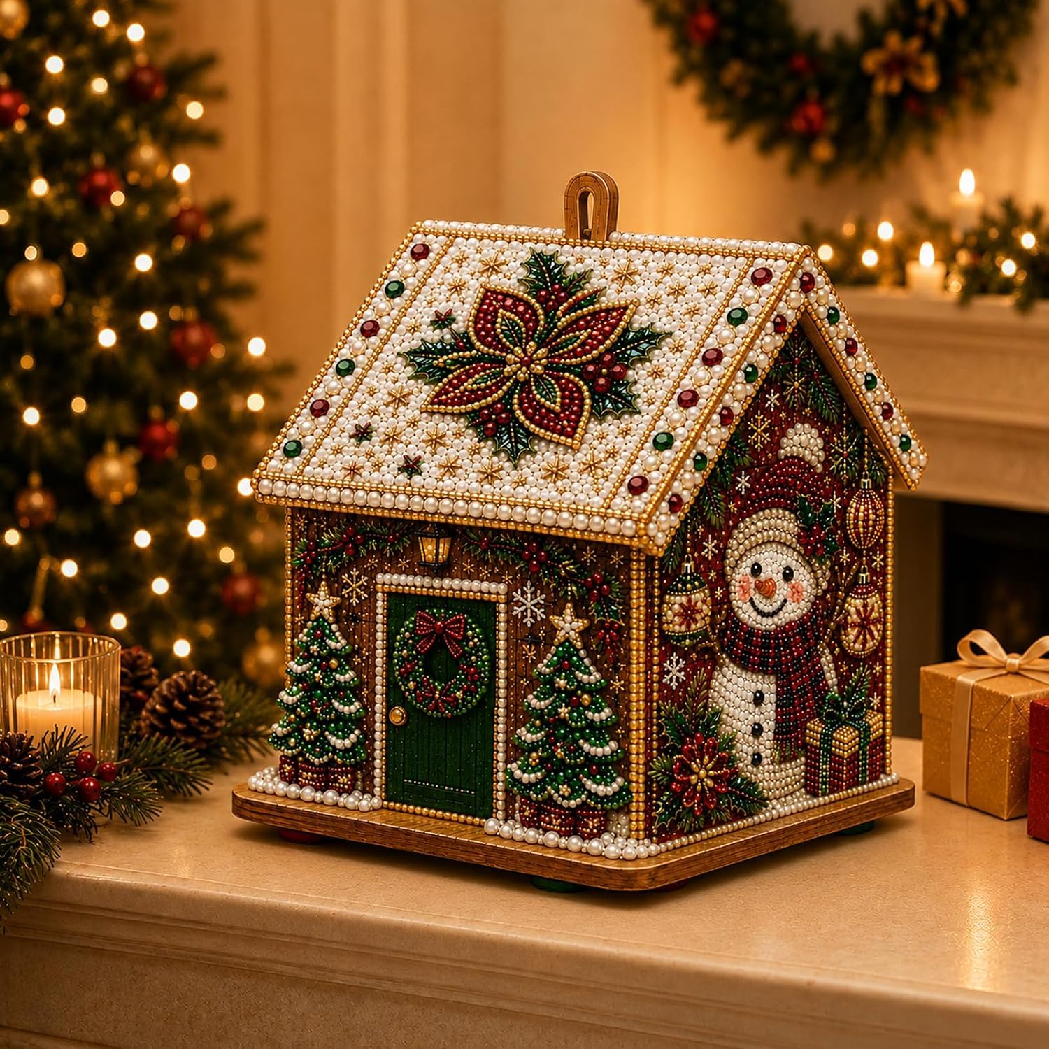 3D Christmas Pearl Diamond Painting Wooden House Art Craft Kit for Adult