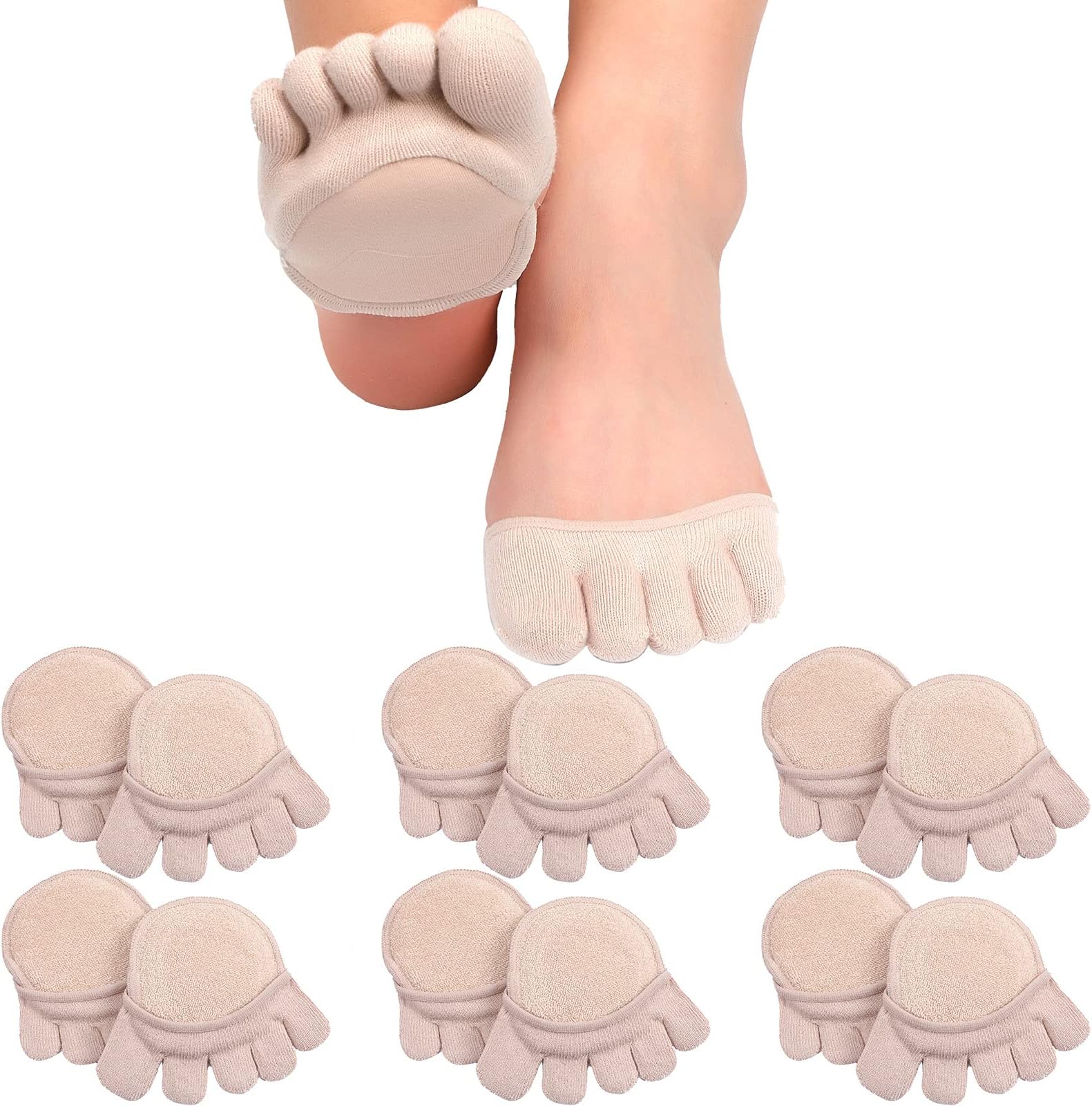 6 Pairs Toe Topper Socks Women No Show Liner Finger Half Non Slip Invisible Separated Socks Suitable for Thin Feet