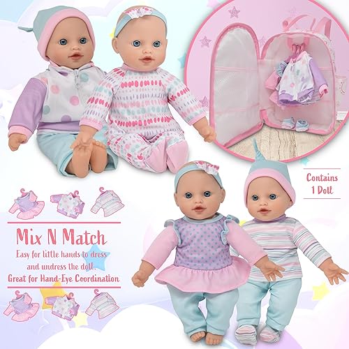 Miniatura 4 de Gift Boutique Muñeca de bebé de cuerpo suave con ropa en mochila para llevar, muñeca de bebé infantil de 12 pulgadas con accesorios para niños