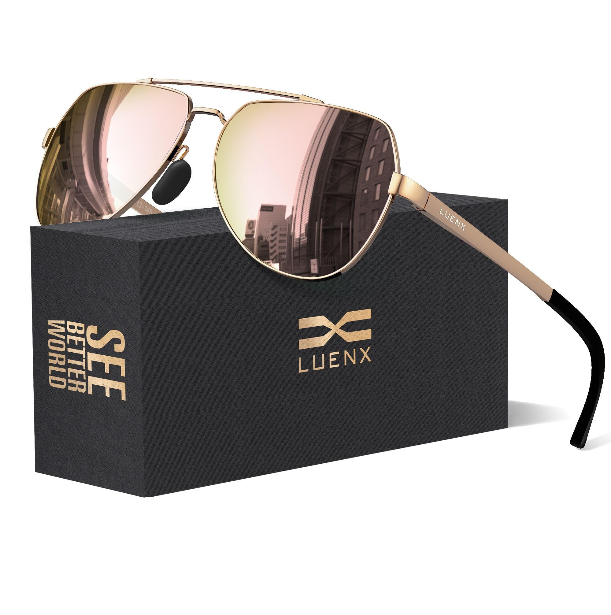 LUENX Aviator Sunglasses for Men Women Polarized New Shades Flexible Spring Hinge - UV 400 Protection