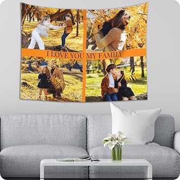 Jerbcks Custom Tapestry Add Your Photo Text Design Personalized Backdrop as Wedding Birthday Fathers day Mothers day Holiday Gift, Customized Wall Hanging suitable for Bedroom Living Room
