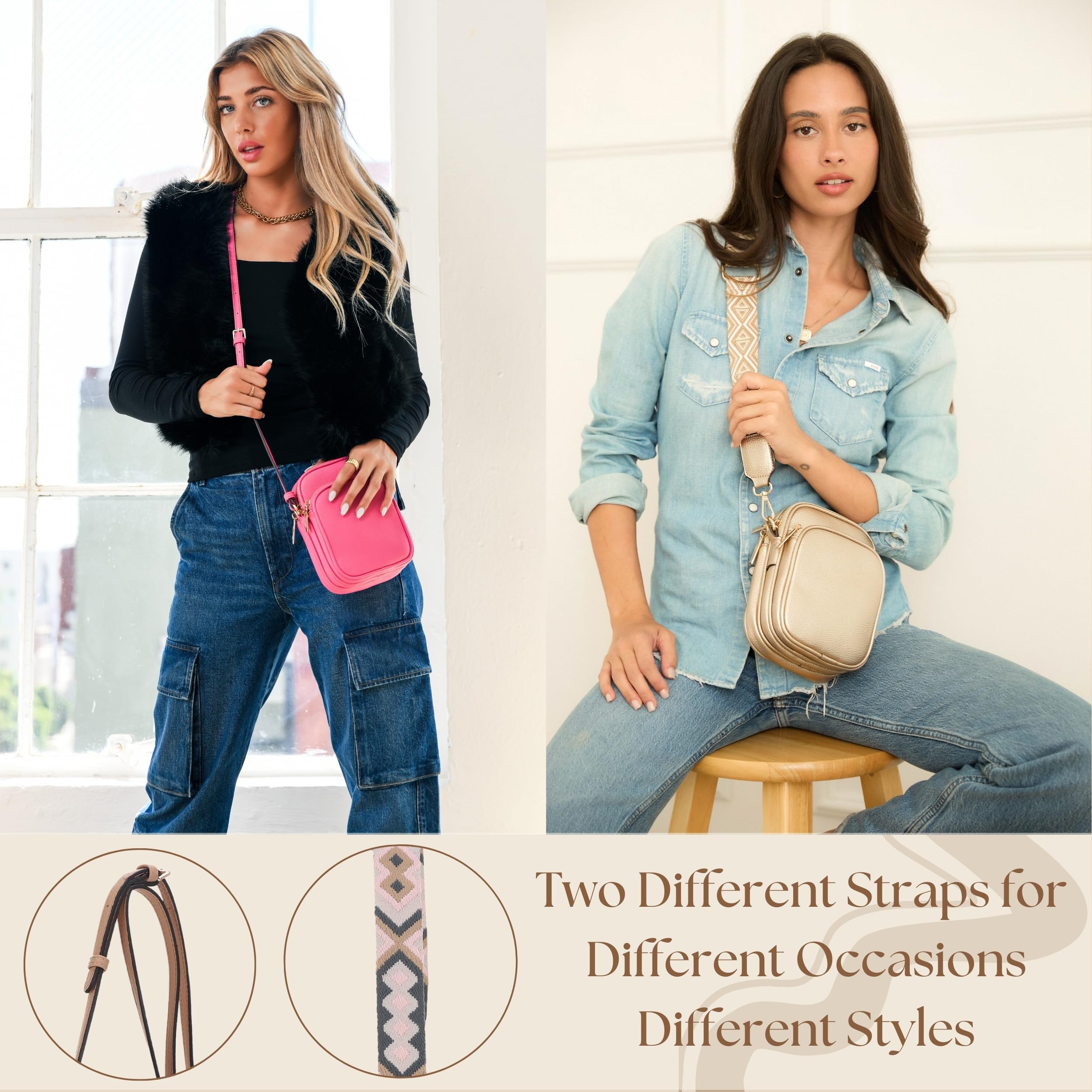 Mali+Lili Small Crossbody Bag for Women, Triple Compartment Shoulder Bag with Double Strap