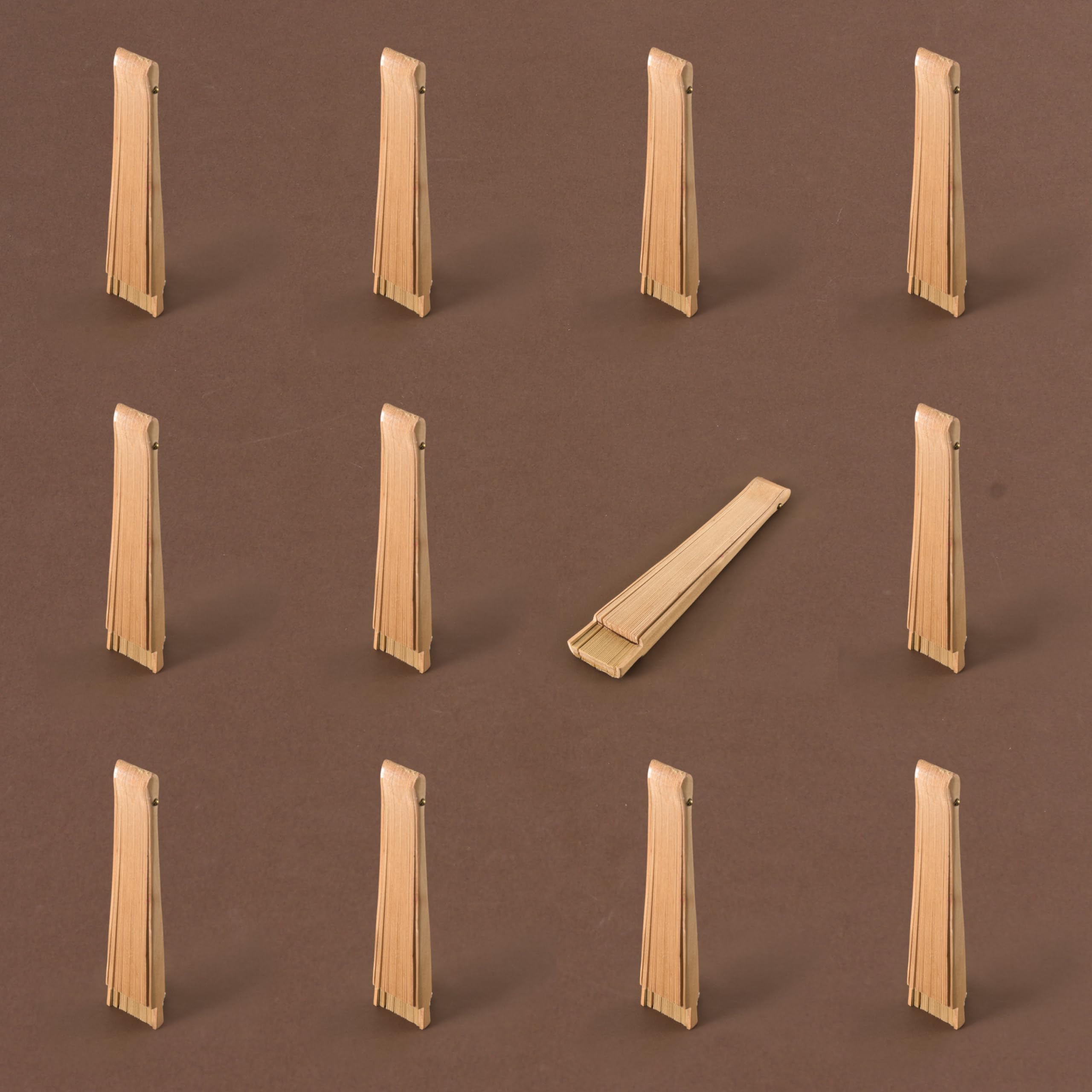 H.U.S.L® Pack 12 unds Abanicos Madera Españoles con Tela Lisa 23cm, Detalles para los Invitados, Regalos de Boda, Fiestas, Comuniones y Otros Eventos (Beige_(23cm_12Unidades))