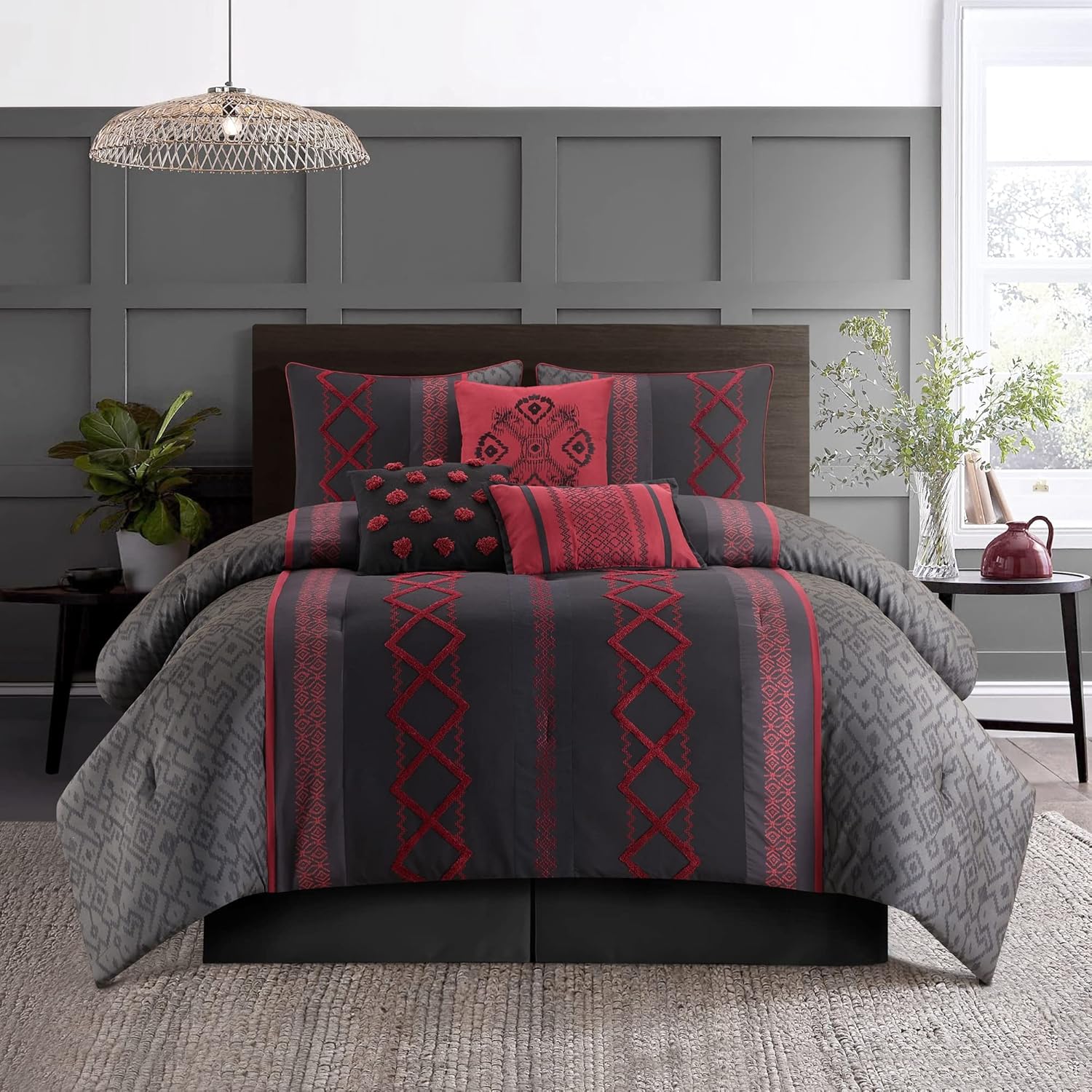 Grand Avenue Black Red Comforter Set California King Size