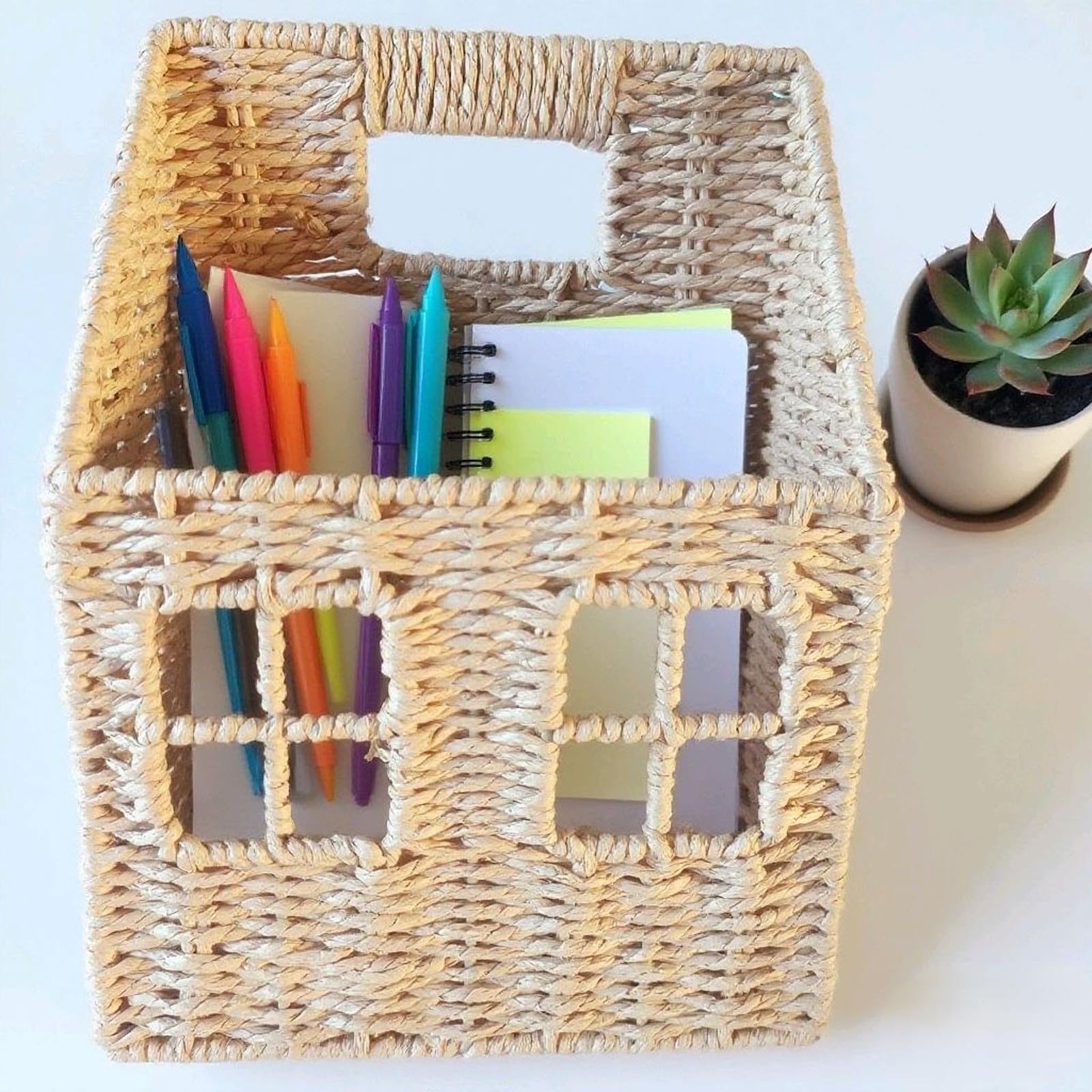 Cesta de pared tejida, versátil organizador de pared tejido a mano, cesta colgante de fibra decorativa, soporte de juguetes para cocina, sala de estar, dormitorio, jardín, oficina (2)