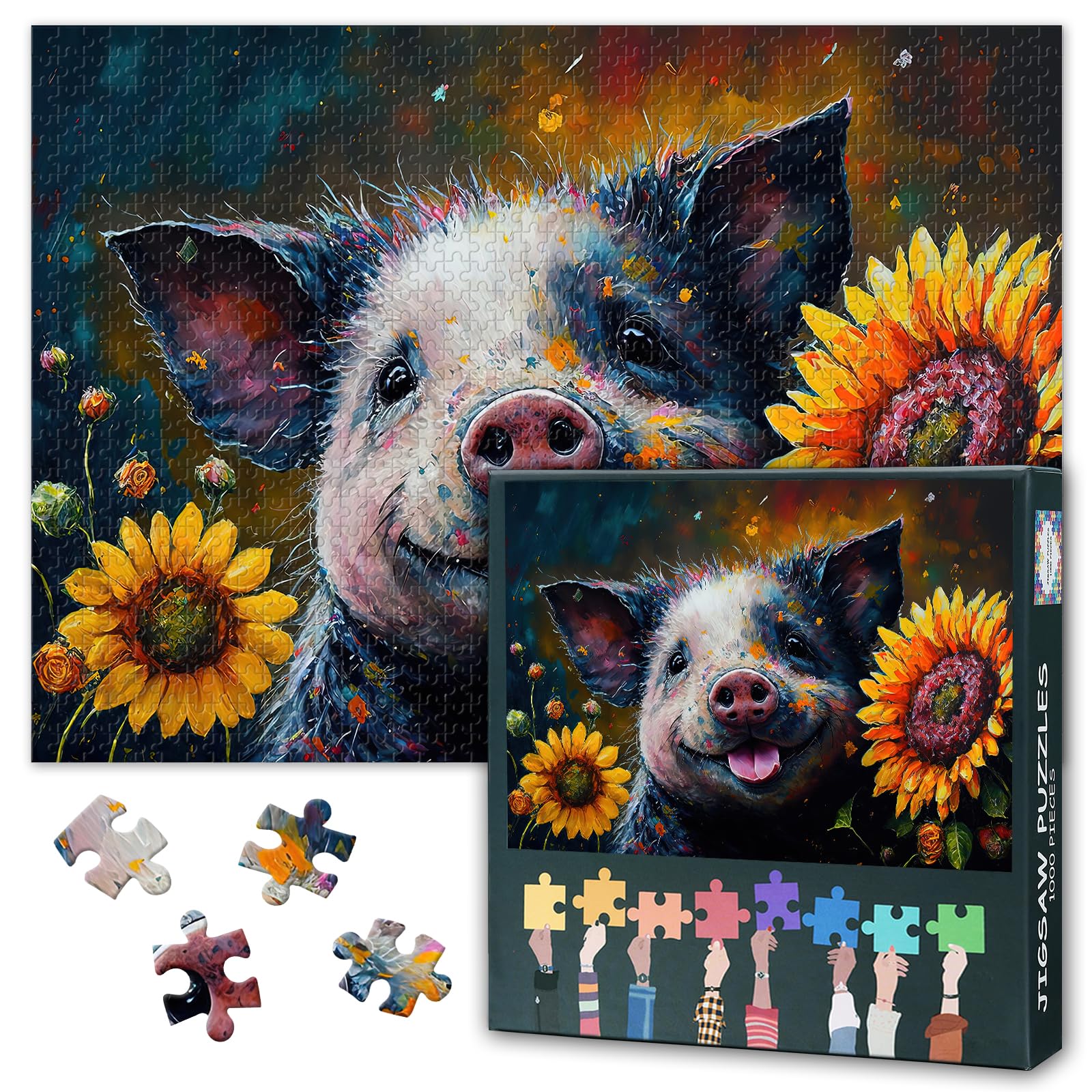 Little Piglet Animal Jigsaw Puzzles - Cute Animal Piglet in Spring Flower Gardens Edition Puzzle,1000 Pieces Artwork Challenging Parlour Games for Adults & Families