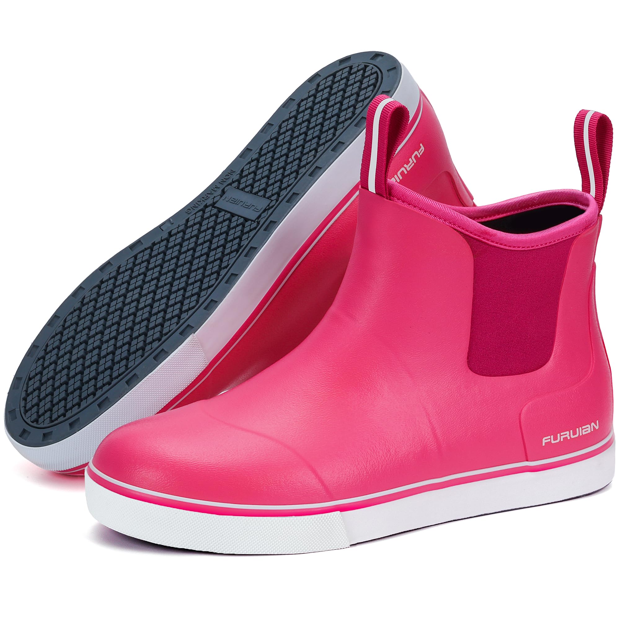 Furuian Women's Deck Boots Ankle Rain Boots Fishing Boots Rubber Waterproof Slip-Resistant Outdoor Work Shoes