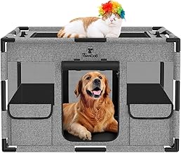 Pawaboo Pet Circle, Foldable, Dog Cage, Mesh, With Door, Small Dog Seller, Roof Included, Indoor, Easy Assembly, Rectangular, Cat Circle, Pet Fence, Dog, Outdoor Circle, Zipper, Convenient Entrance