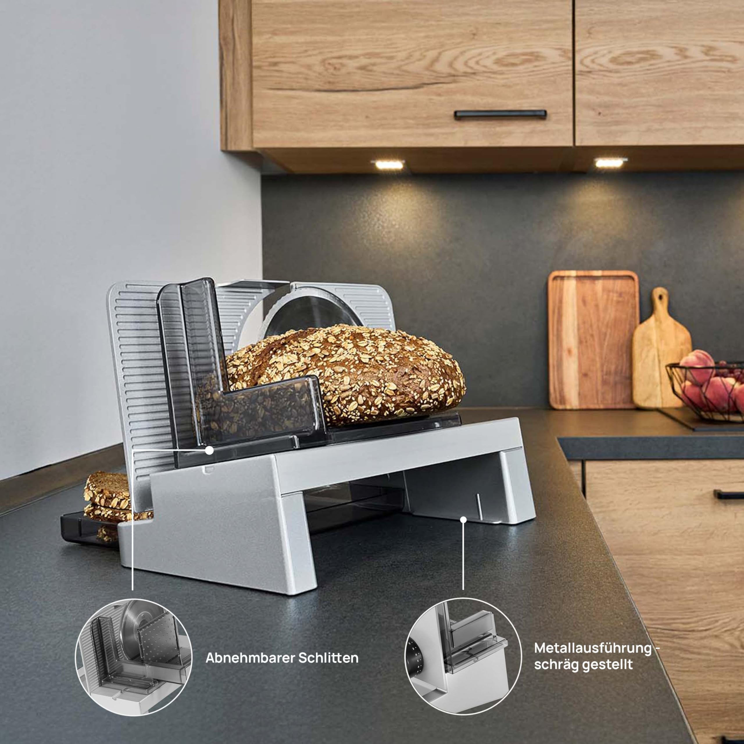 Ritter E 16 Elektrischer Allesschneider Brotschneidemaschine aus Metall ECO-Motor Made in Germany Silber