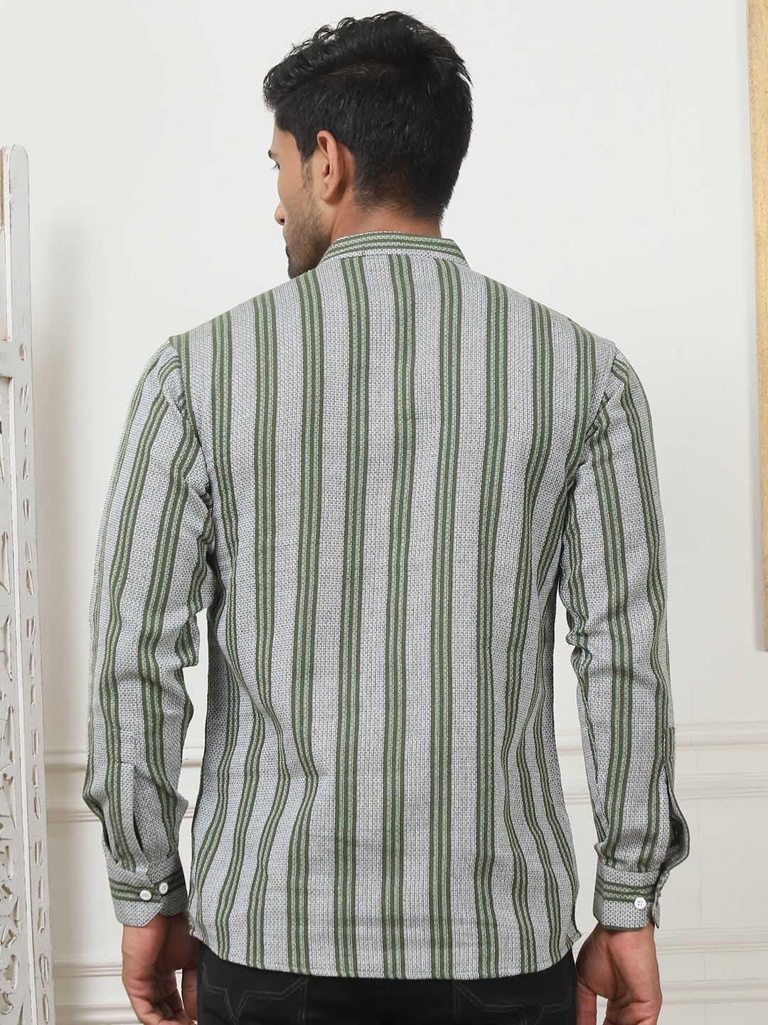 Jompers Olive Woven Design Cotton Short Kurta For Men. (Olive, Xl)