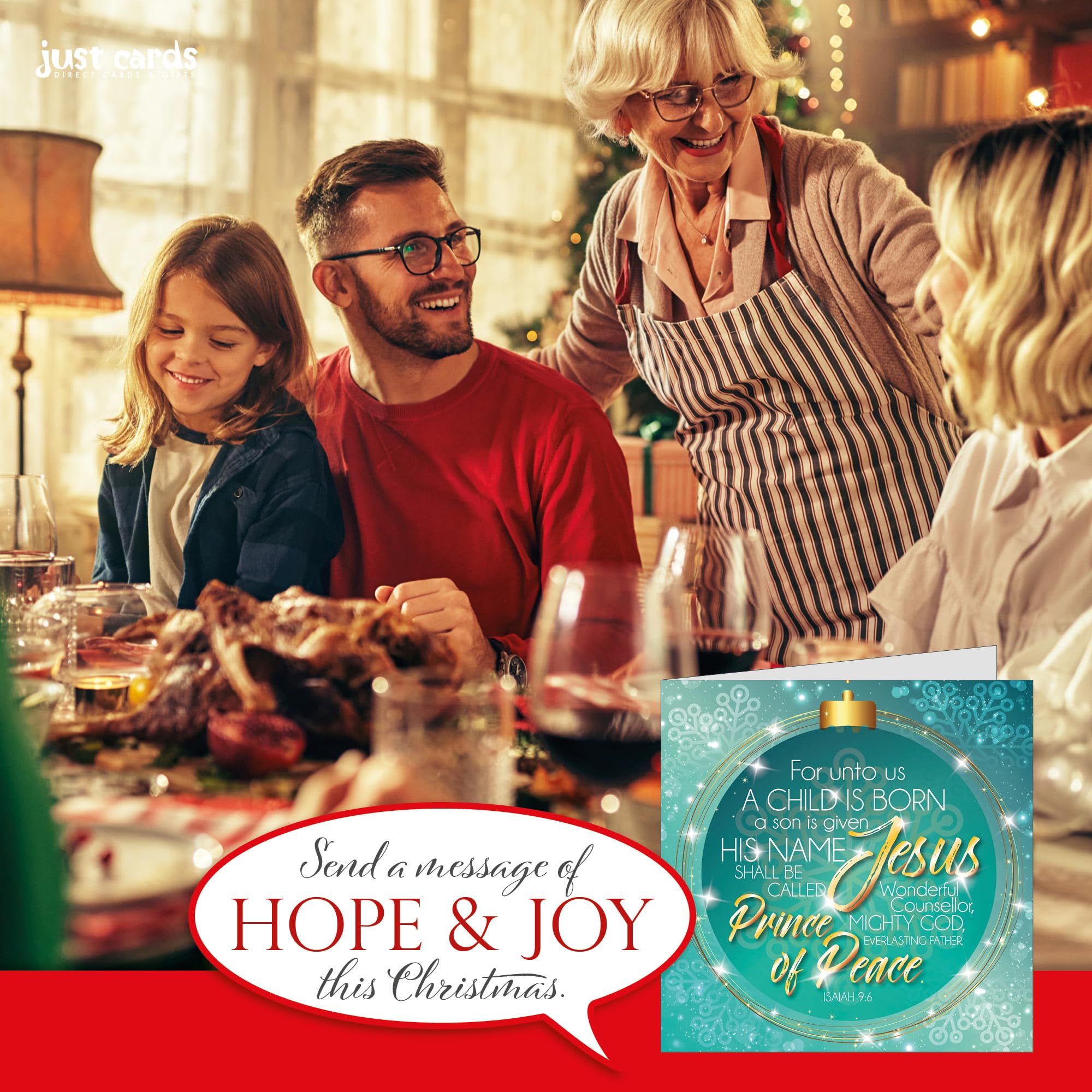 Christian Christmas cards, luxury pack of 10 with gold foil - A Child is Born, featuring Isaiah 7:14 Bible verse, by Just Cards Direct - Image 2