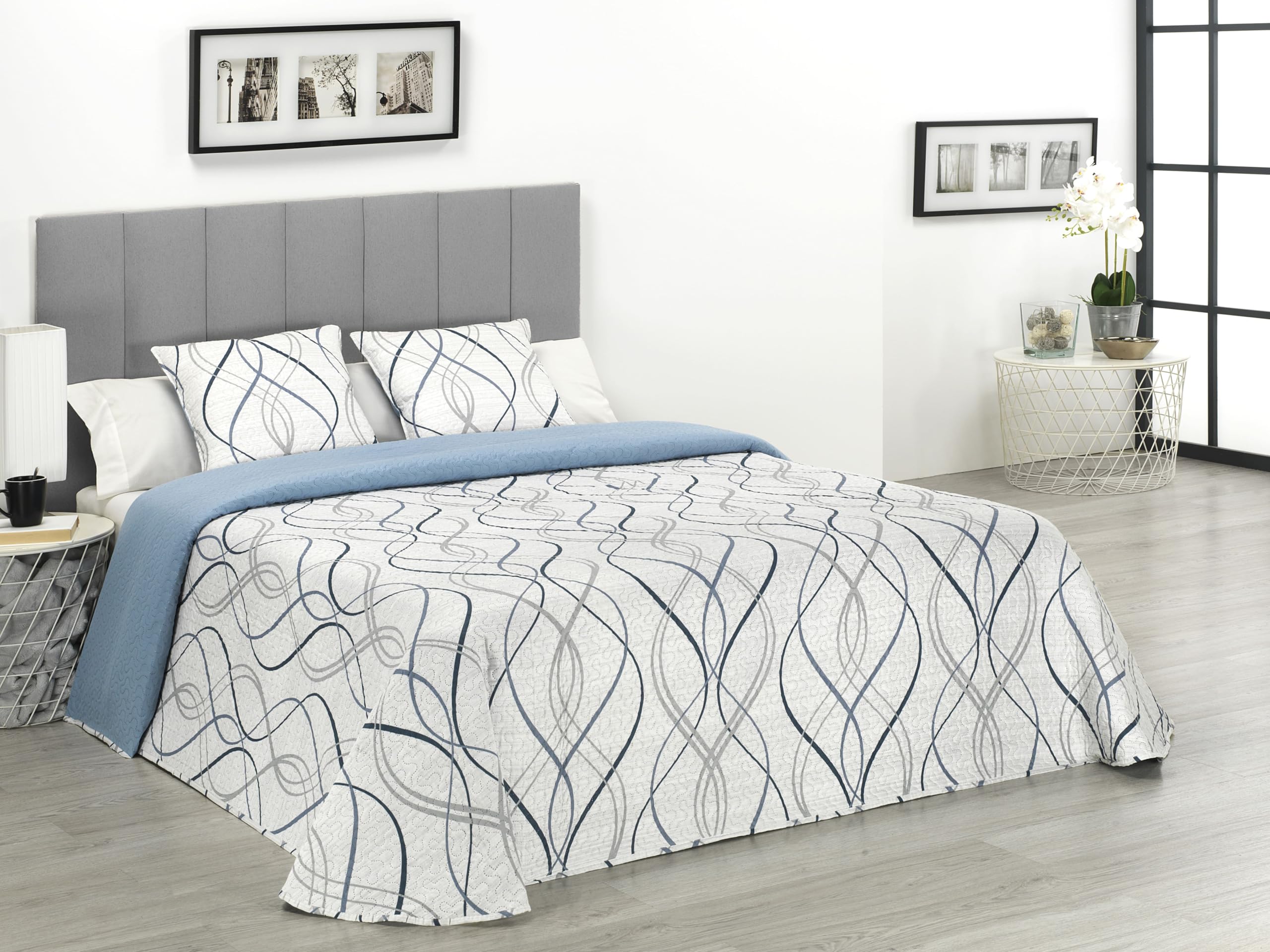 Donegal Collections - Colcha Cama 135 - Colcha Bouti Cama 135/140 Estampada Reversible + 2 Cojines Sortelha - Primavera, Verano - Acolchado Fino - Microfibra Extrasuave - Cubre Cama Multiusos