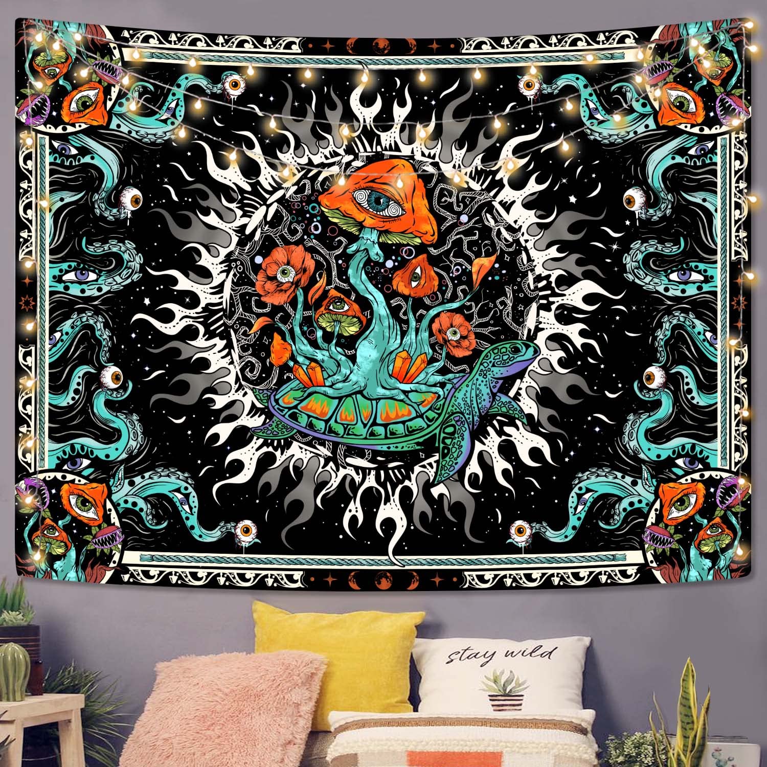 Aipon Turtle Mushroom Tapestry (Green, 60'' × 44'')