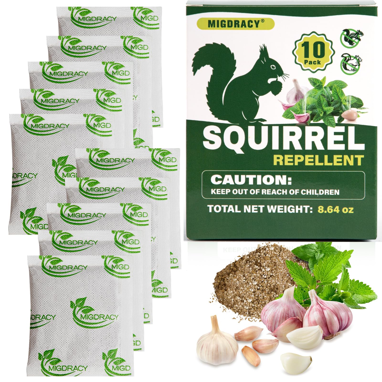 Photo 1 of 10Pcs Squirrel Repellent Pouches, Peppermint Oil to Repel Chipmunk and Squirrel, Keep Squirrels Away from Gardens, Flower Beds and Farm, Outdoor Use (1 Count (Pack of 10))