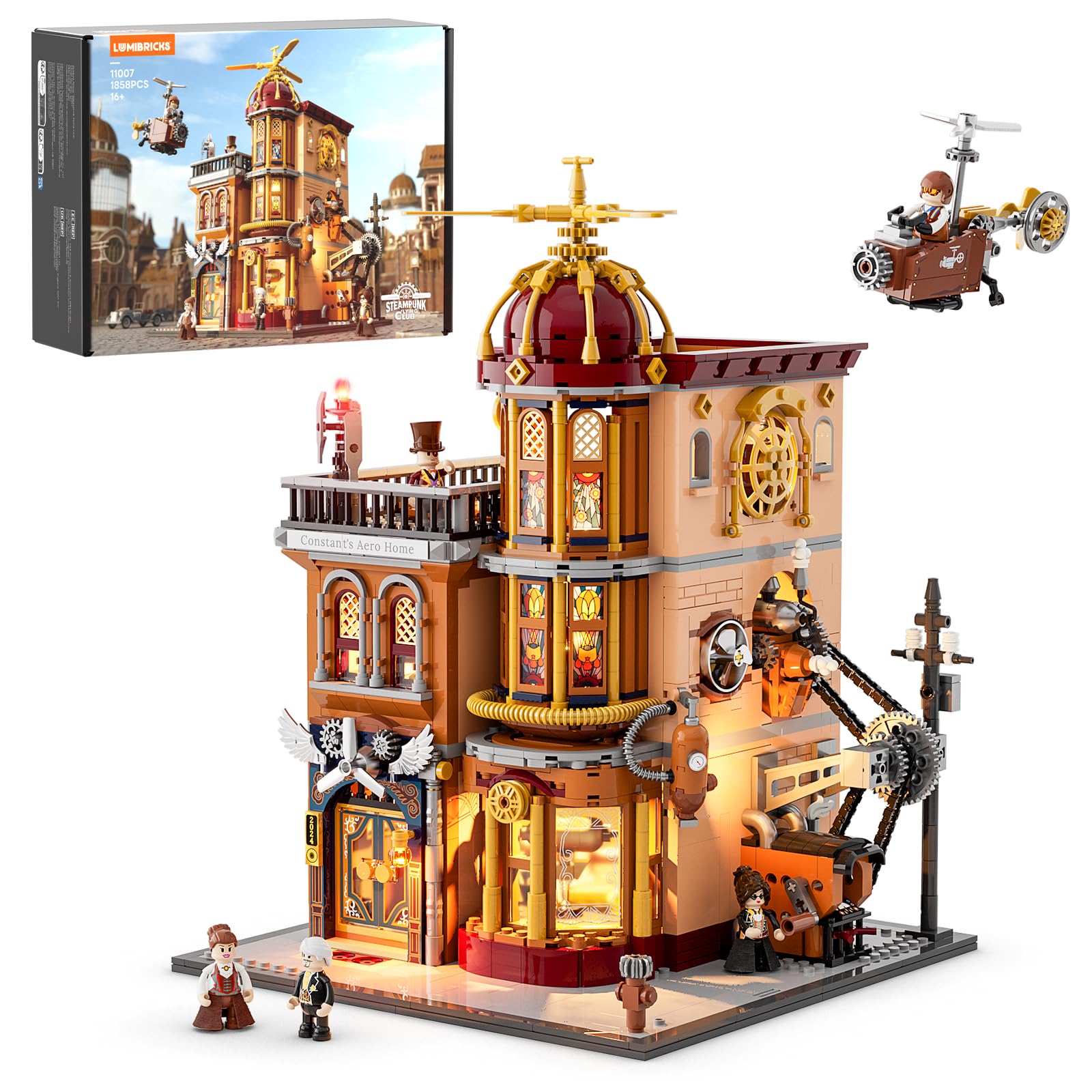 Lumibricks FUNWHOLE Steampunk Flight Club Illuminated Building Block Set - 1858 Pieces Modular Building Kit Collector Set for Adults and Teenagers