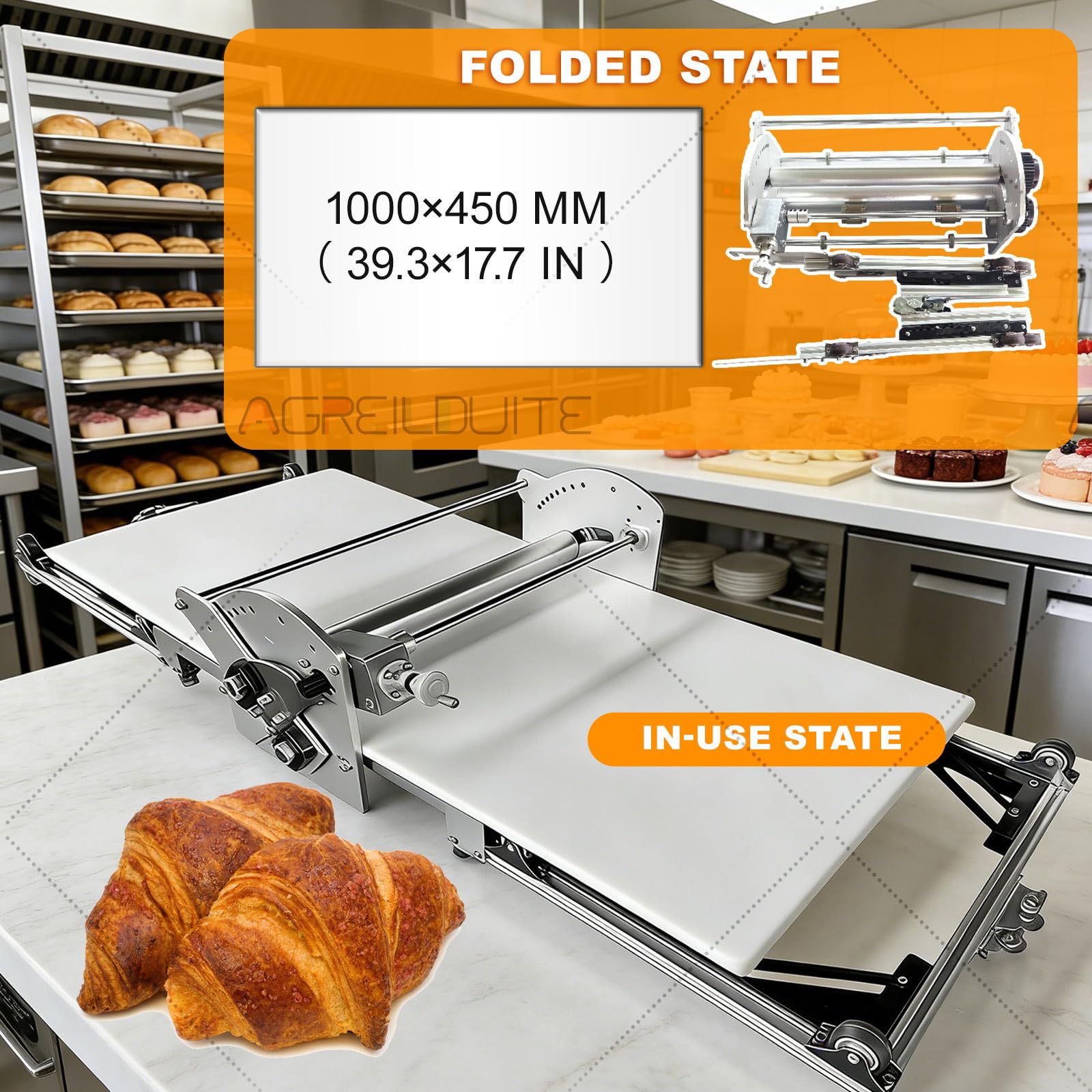 Laminoir électrique pliable, rouleau à pâtisserie réversible en acier