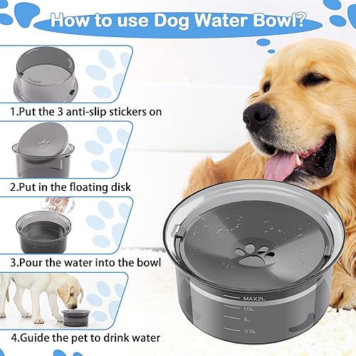 Miniatura 4 de Cuenco de agua para perros de 2 litros de gran capacidad, cuenco para perros grandes, a prueba de salpicaduras, cuenco flotante de agua de viaje