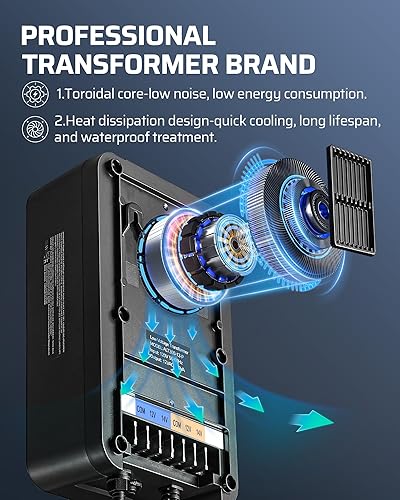 Miniatura 7 de DEWENWILS Transformador de paisaje de bajo voltaje de 200 W con sensor de fotocélula y temporizador, 120 V CA a 12 V14 V CA, transformador de