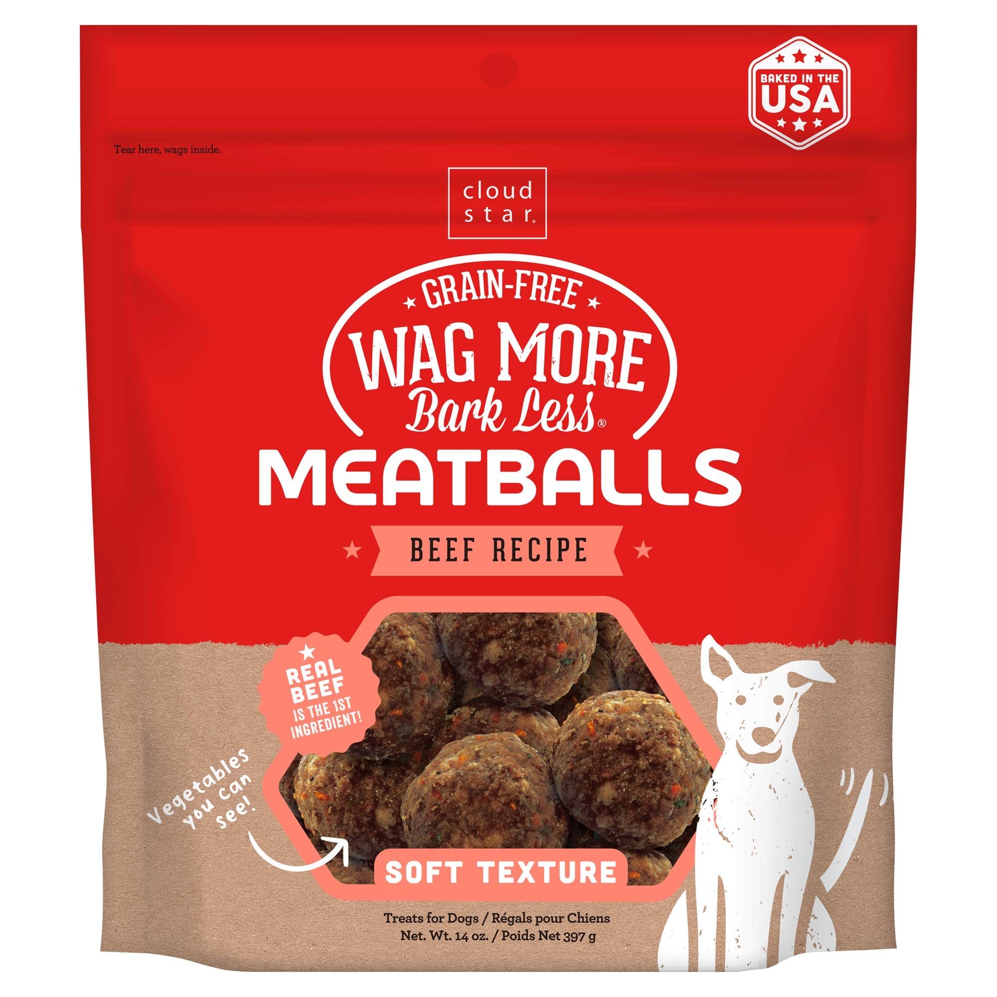 Cloud StarWag More Bark Less 14 oz Grain Free Meatballs Dog Treats with Beef (19118)