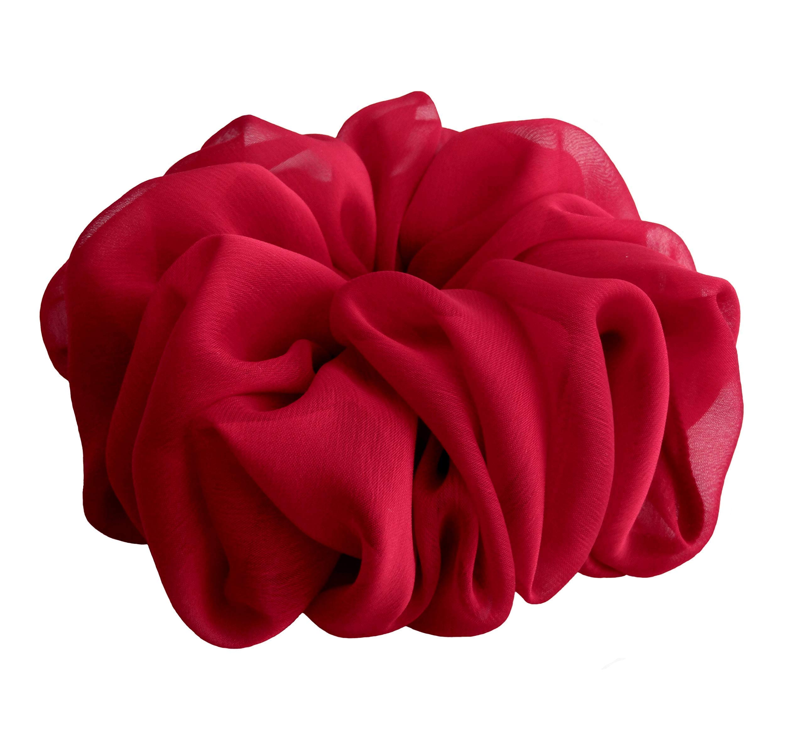 38 Colors Available, Big Scrunchies for Hair, Soft Cheer Chiffon large Ponytail Holder, Cute Birthday Gift for Women Girl Teen, Holiday Accessory (Chiffon Red)