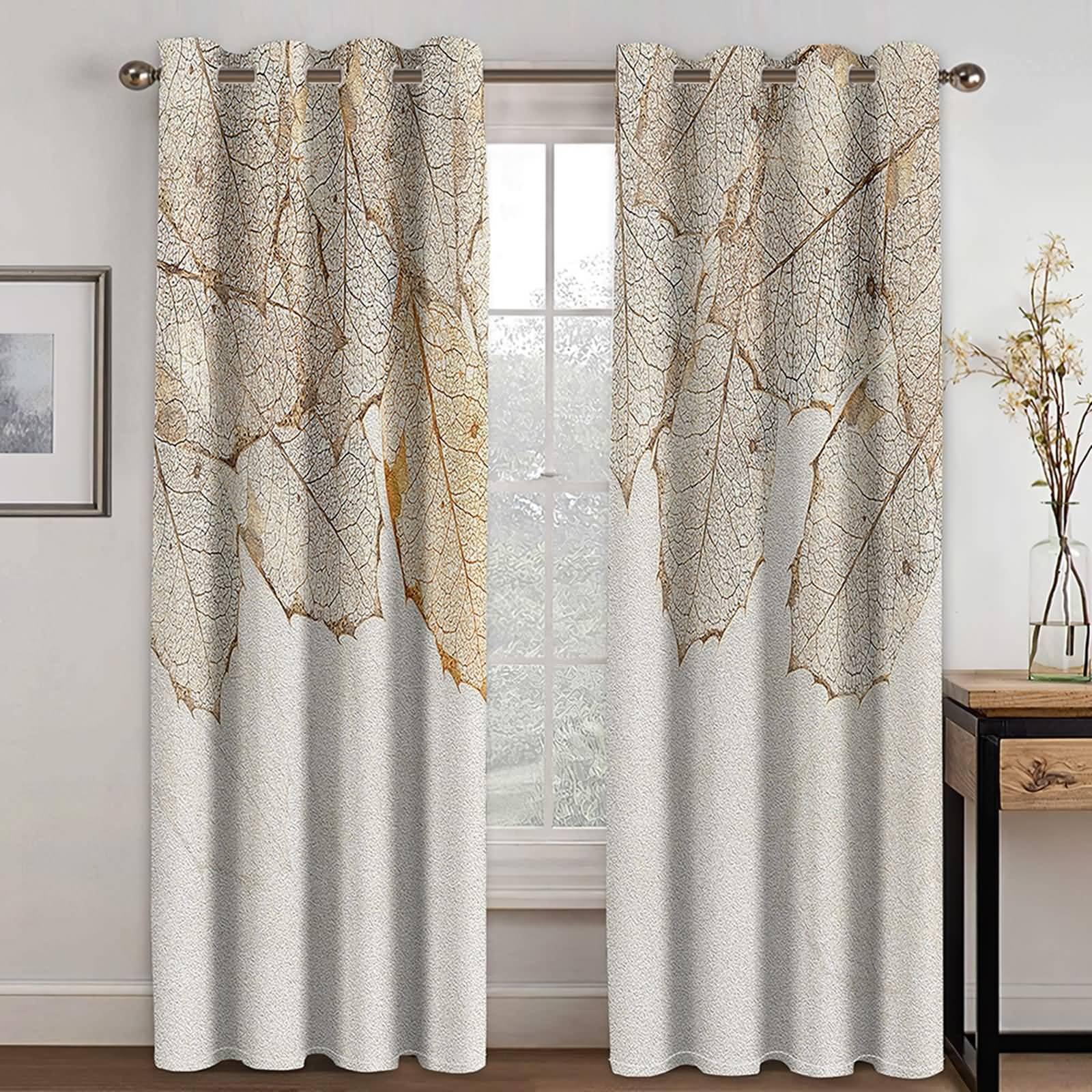 Vorhänge Blickdicht, 214x274cm Braun Blattmuster Vorhang für Schlafzimmer-Fenstervorhänge