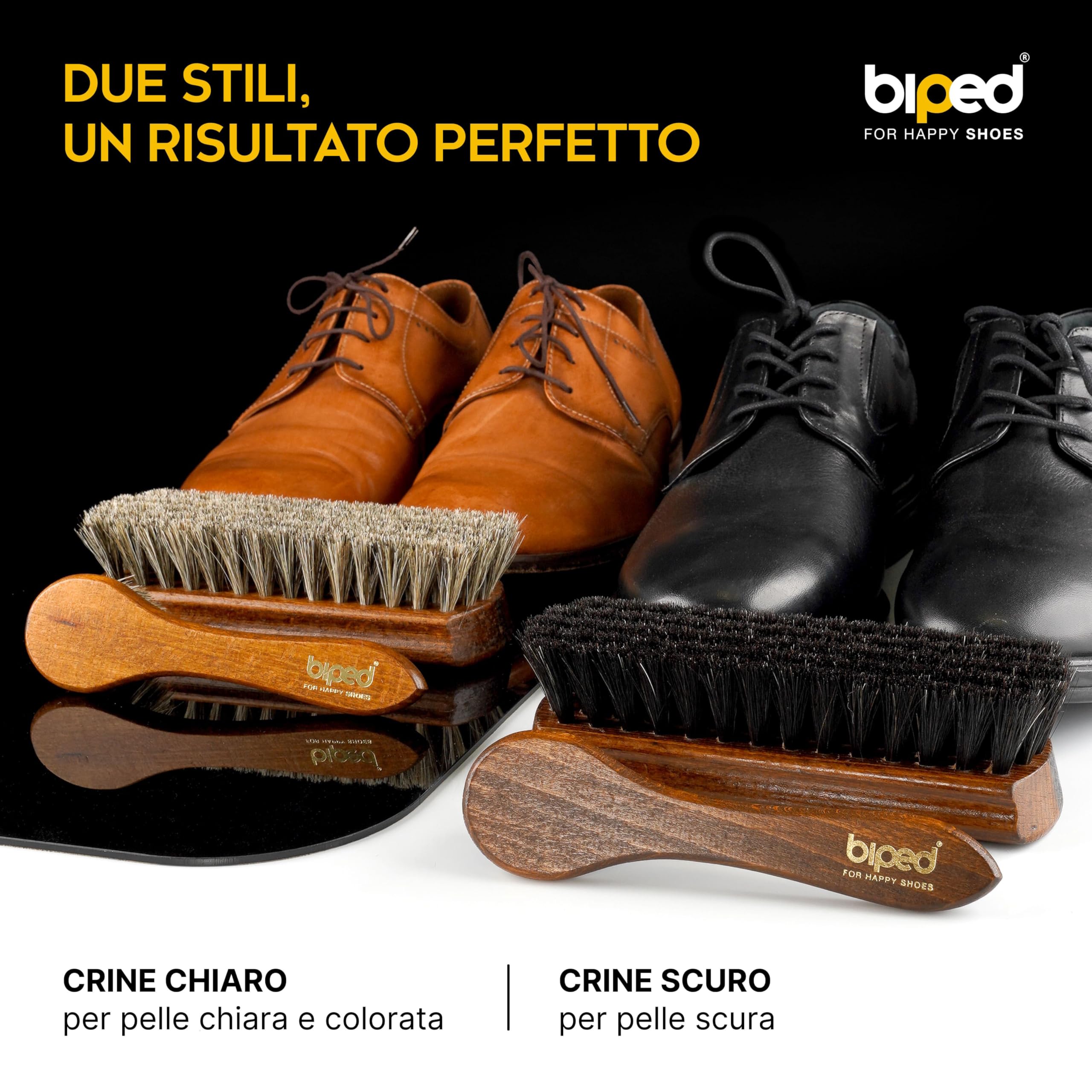 biped Set 4 spazzole per scarpe Classic in legno di faggio – 2 per applicare la crema + 2 per lucidare in crine di cavallo – kit completo per la cura delle scarpe in cofanetto z2487