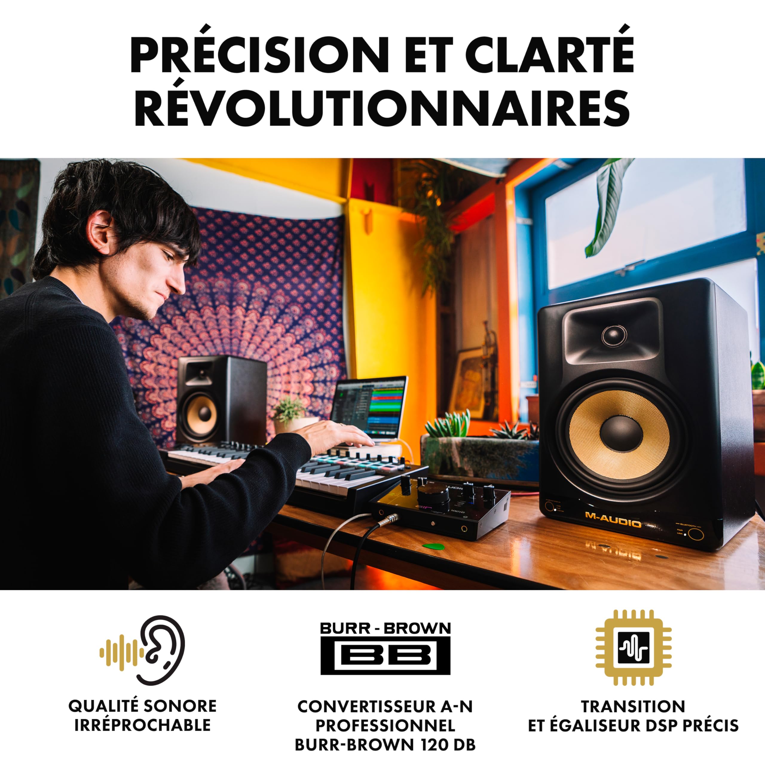 M-AUDIO Forty Eighty - Enceinte de Monitoring 8" de Studio pour Produire et Mixer avec Transition DSP, Égaliseur, Appli de Contrôle et Bluetooth, 150W