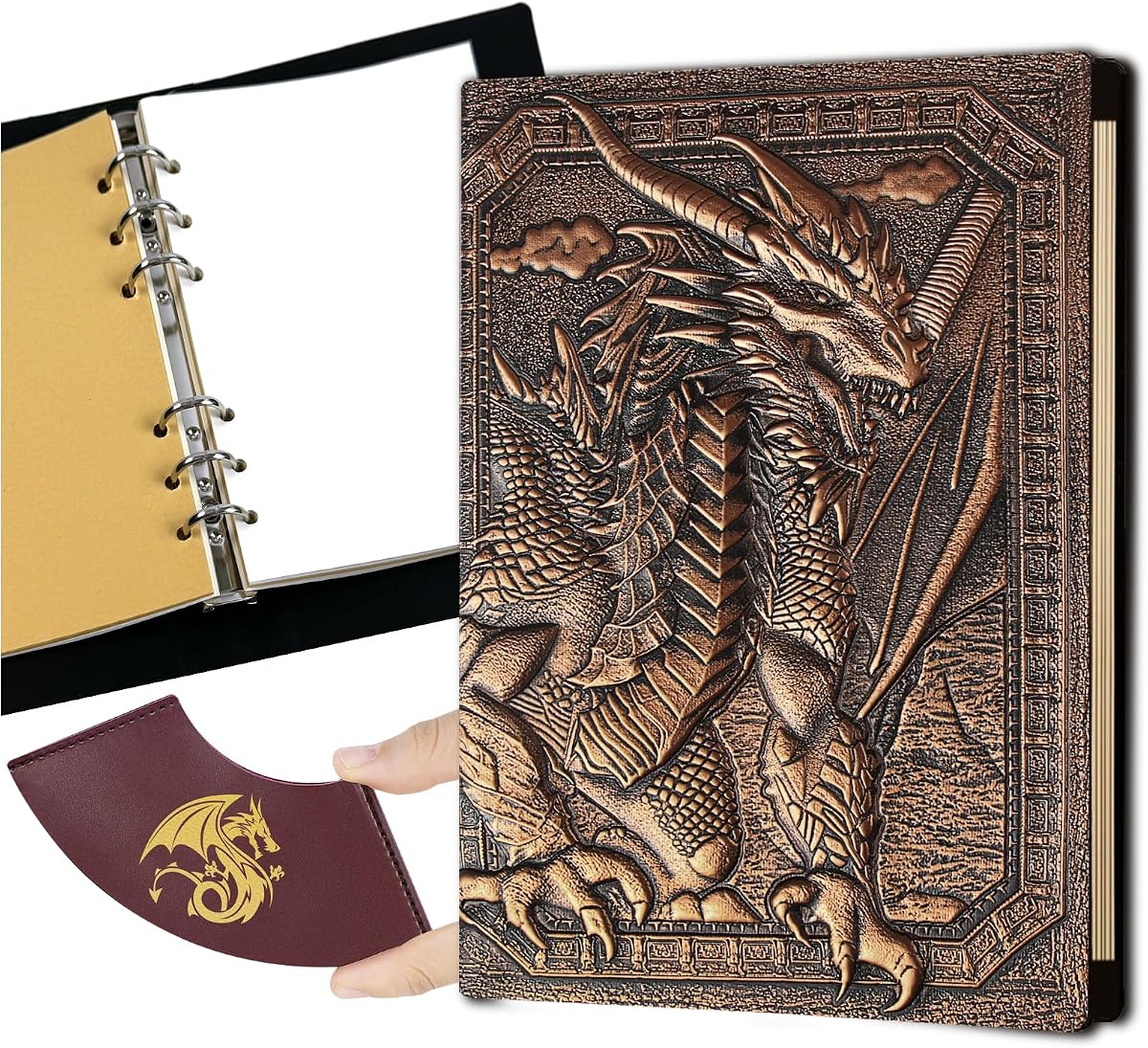 DND Dragon Journal Notebook,Unique 400 Page Book with 3D Embossed | 6-rings binder for Dungeons and Dragons/D&D Gifts Nerdy DM & Players RPG Lovers Accessories