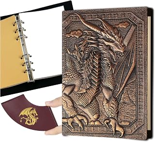 DND Dragon Journal Notebook,Unique 400 Page Book with 3D Embossed Leather Refillable 6-rings binder for Dungeons and Dragons/D&D Gifts Nerdy DM & Players RPG Lovers Accessories