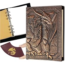 DND Dragon Journal Notebook, Unique 400 Page Book, 3D Embossed Leather, Refillable, 6-Ring Binder, D&D Gift Geek DM&Player RPG Lovers Accessories
