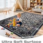 Floral 4X6 Rug pour salon, zone lavable en douceur Rugs pour chambre à coucher, vieux Botanical mince résistant aux taches Boho tapis pour salle à manger, chambre d'hôtes, crèche intérieure, bleu dérangé
