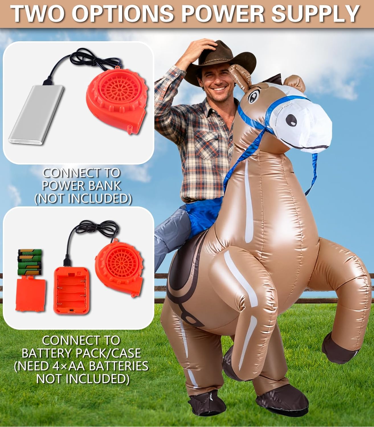 Beviliu Inflatable Horse Costume Adult Ride On Horse Costumes, Cowboy Air Blow Up Funny Riding Horse Costumes for Adults, Halloween Costumes for Women Men - Image 6