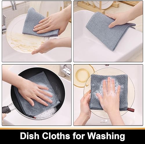 Miniatura 4 de Mordimy Trapos de cocina de algodón, superabsorbentes y sin pelusas, de tejido de punto gofre, de secado rápido, perfectos para lavar platos,