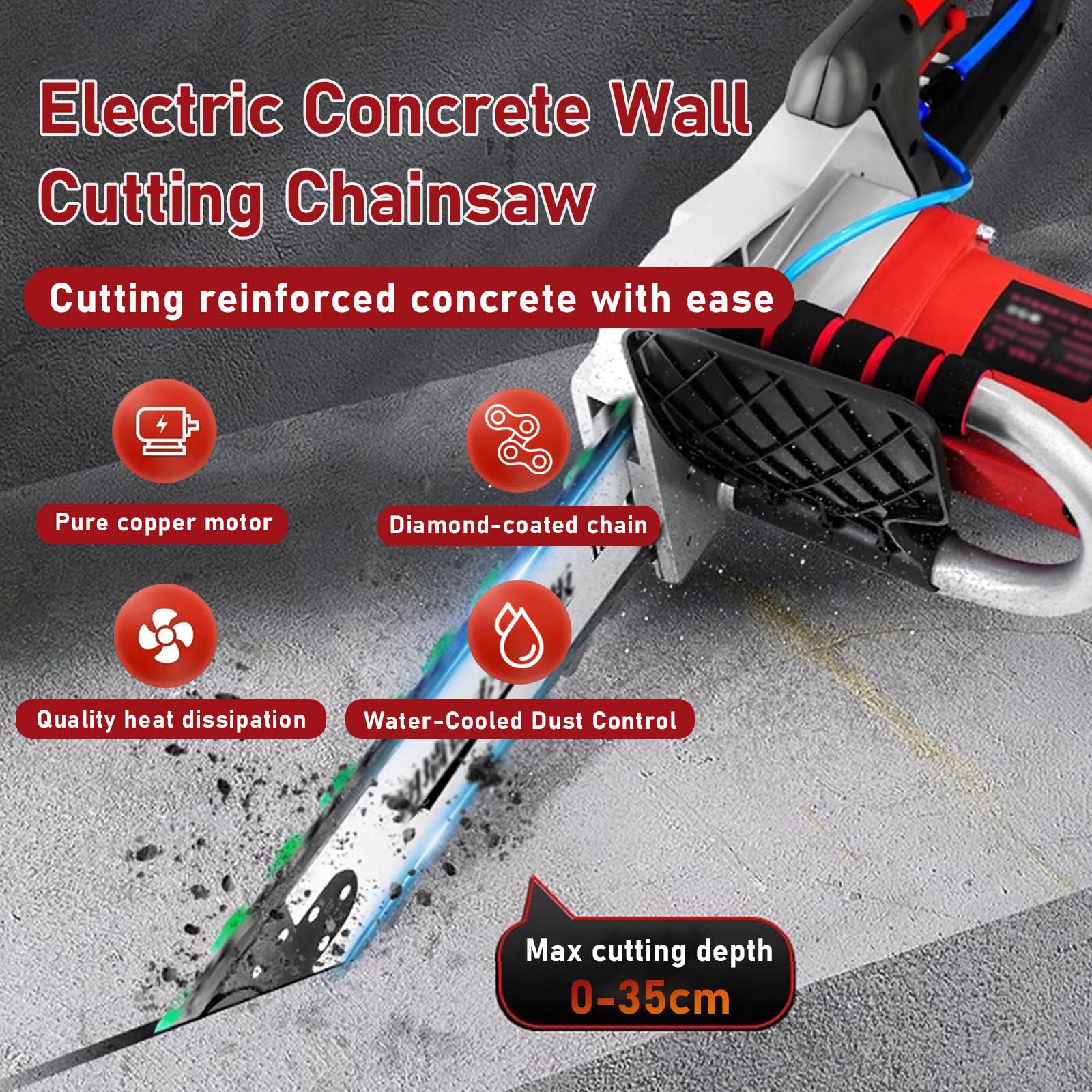 Elektryczna Piła Łańcuchowa Do Betonu, Cięcie Na Mokro/Bezpyłowe Z 2 Łańcuchami Diamentowymi, Głębokość Cięcia 35 cm/48 cm, Niskie Wibracje I Wysoka Precyzja, Do Betonu 350