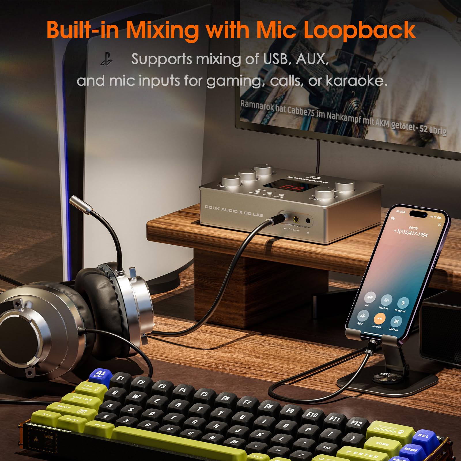 Douk Audio x GD-LAB Z1 Gaming-DAC: Verstärker für FPS-Spiele mit ESS9039Q2M-Chip, Symmetrischem 4,4-mm-Kopfhörerausgang und XLR-Mikrofonanschluss mit 48-V-Versorgung für PC, PS5, Switch und Streamer