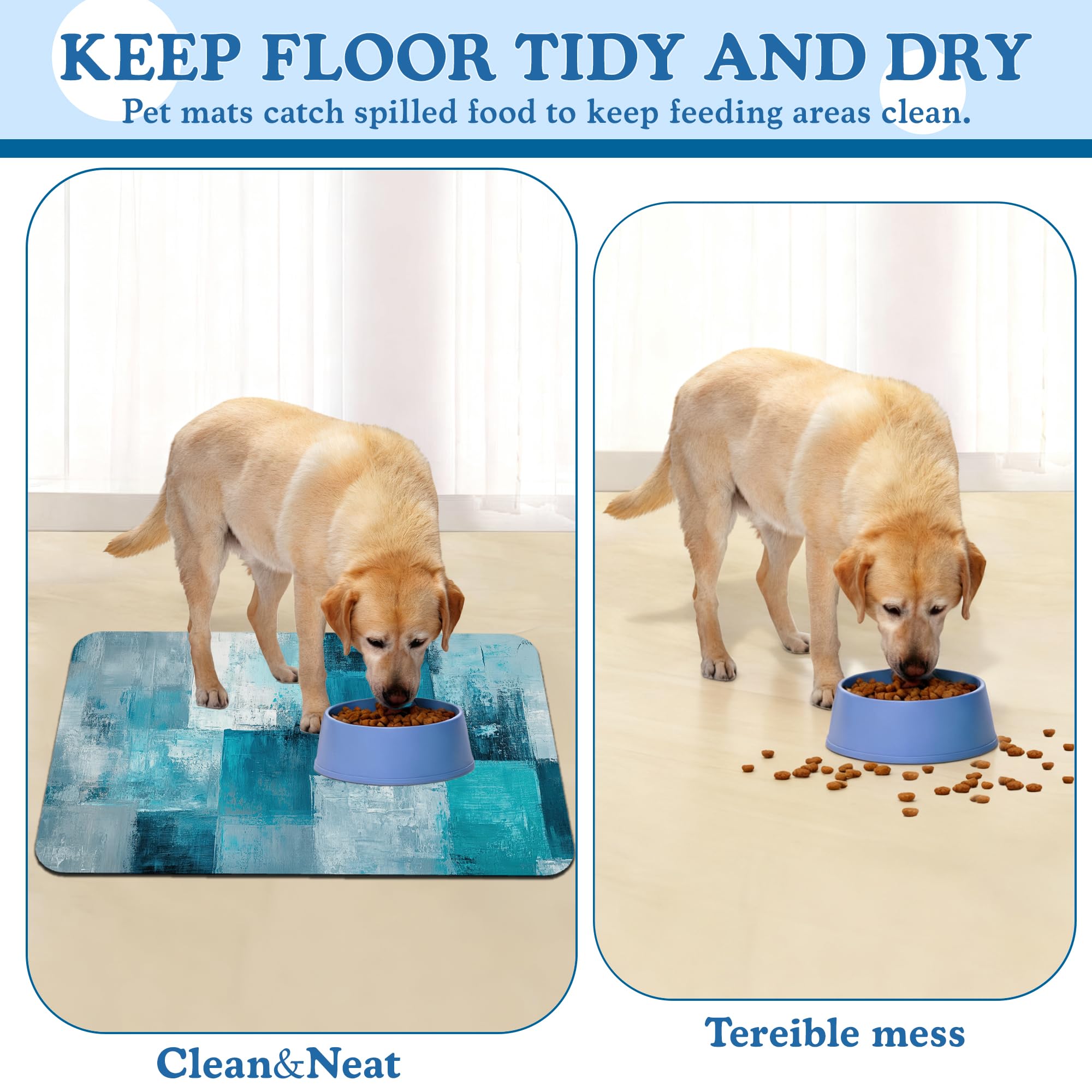 Tapis de nourriture pour chien et chat - Tapis de table absorbant et imperméable pour gamelles d'eau et de nourriture - Dos en caoutchouc antidérapant - Tapis d'alimentation pour sols propres - 30,5 x