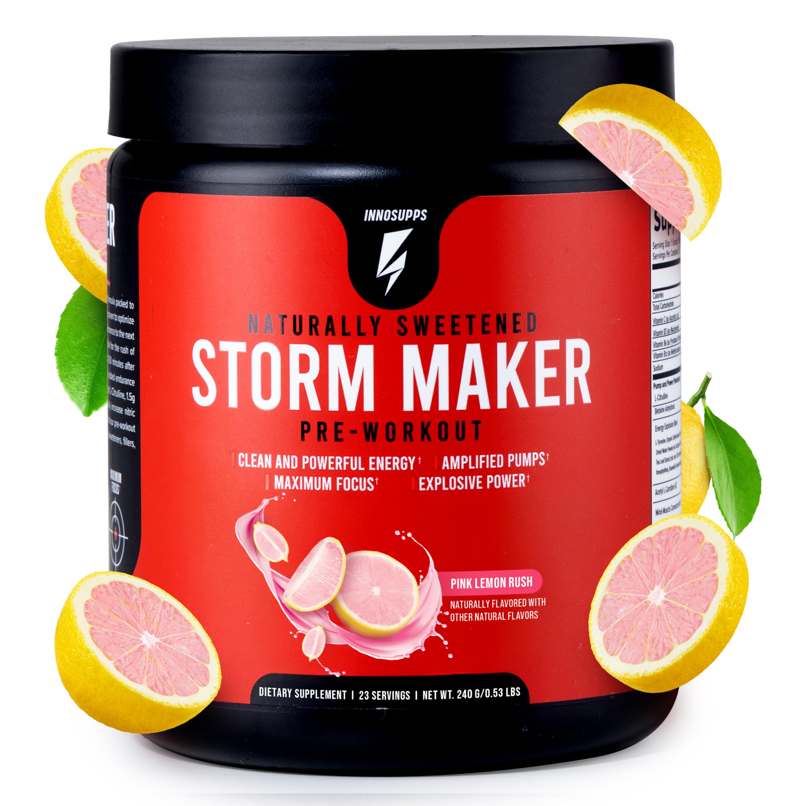 InnoSupps Storm Maker Pre Workout - Long Lasting Energy, Organic Caffeine & Yerba Mate, Dynamine, L-Citruline, Ashwagandha, Spectra, No Artificial Sweeteners, Vegan, Keto Friendly (Pink Lemon Rush)