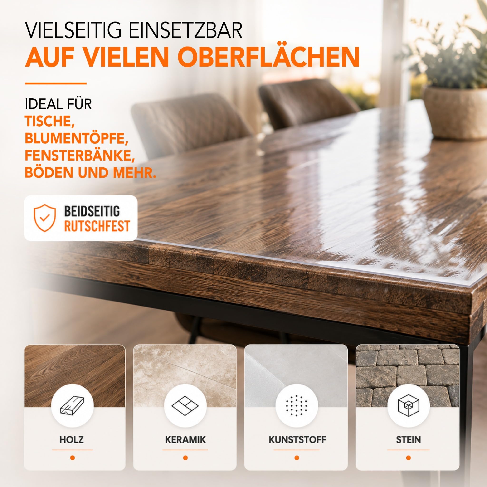 Tischfolie als transparenter Tischschutz, transparente Folien-Tischdecke, Schmutzabweisend, abwischbar und individuell zuschneidbar – 2 mm