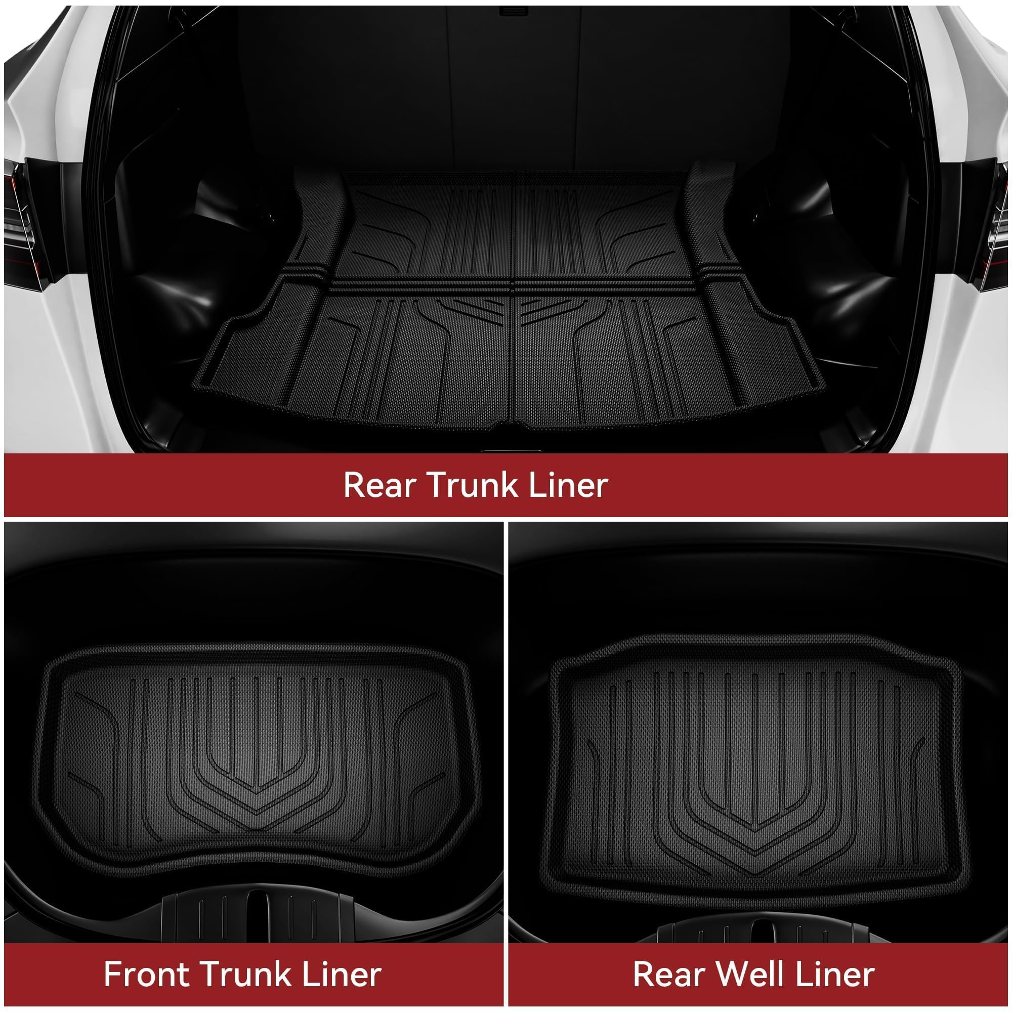 YITAMOTOR Tesla Model 3 Floor Mats Full Set Custom Fit 2020-2023 All-Weather Cargo Liners Rear Cargo Tray Trunk — view 5