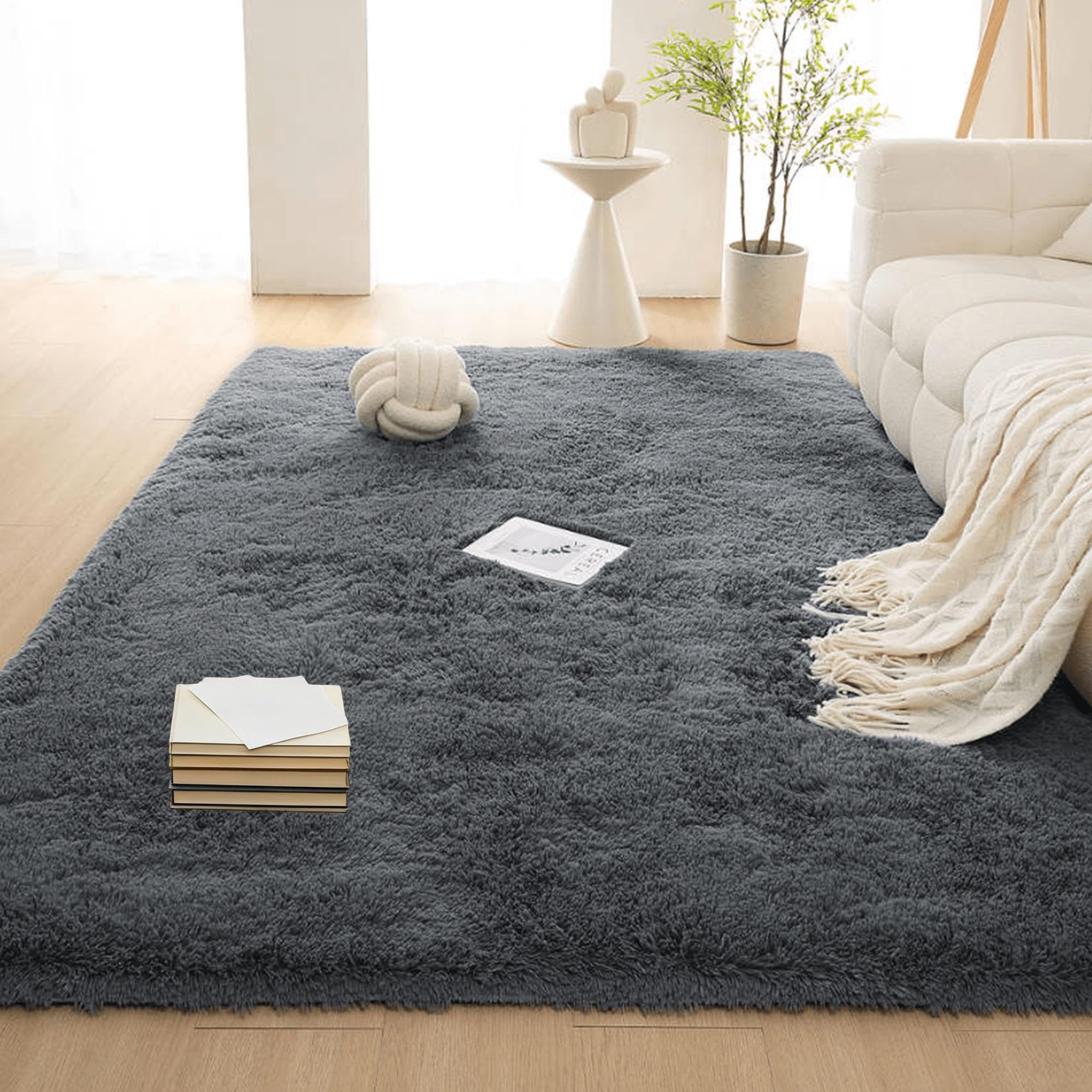 Tapis moderne 190 x 220 cm pour chambre et couloir chaleureux en gris foncé