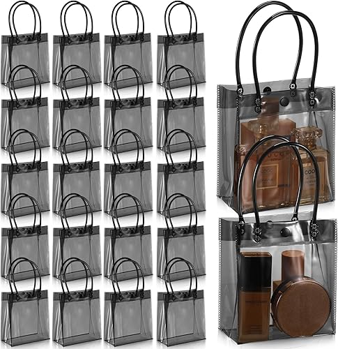 Miniatura 1 de PerKoop Paquete de 24 bolsas transparentes de regalo con asa, de plástico PVC transparente, reutilizables, pequeñas bolsas para dulces, para