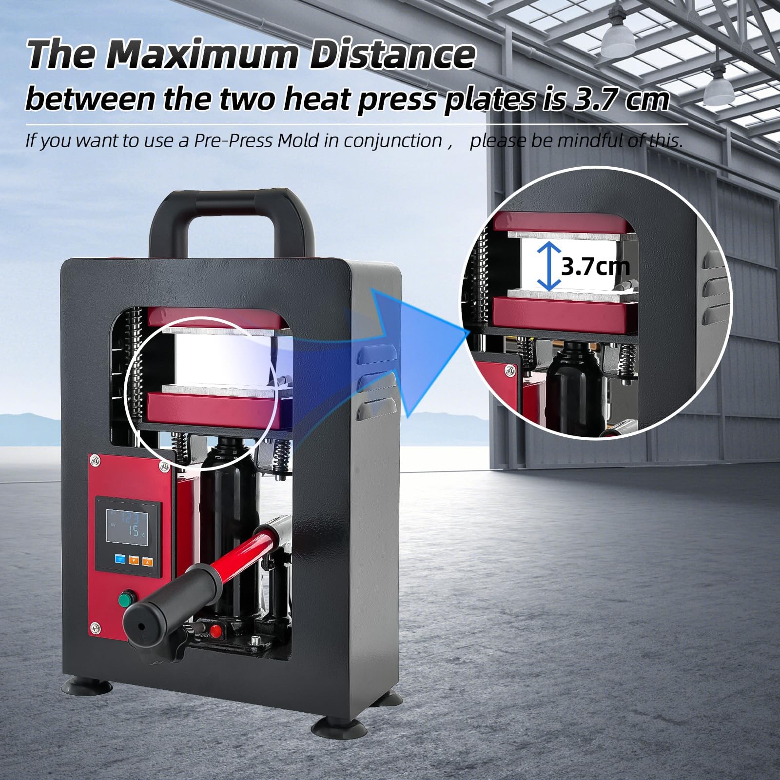 Máquina hidráulica de prensa en caliente, 600W Máquina de prensa de calor hidráulica manual 5 toneladas de presión Extractor de colofonia para bares de café y hogar, rojo