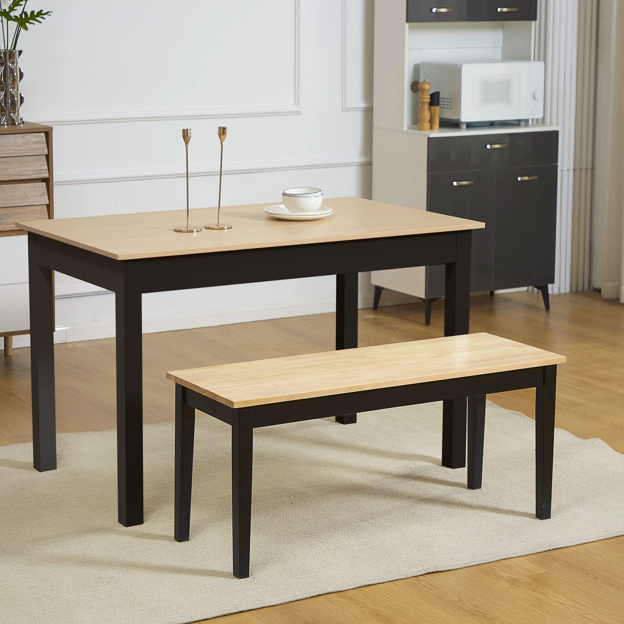 HOMCOM Banc en Bois pour 2 Personnes Bicolore Assise Naturelle et piètement Noir - 102 x 36 x 45 cm