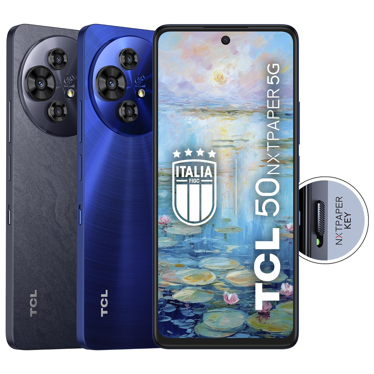 TCL 50 NXTPAPER 5G - Smartphone 5G Display 6.8" 120Hz Nxtpaper 3.0, 256GB, 16GB RAM (8GB+8GB virtual RAM), Tripla Camera 108Mpx, Android 14, Batt. 5010 mAh, Blue, cavo USB Type-c aggiuntivo