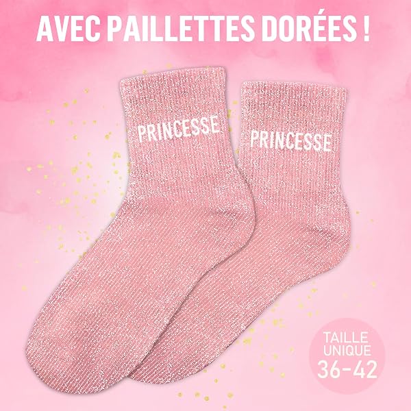 MASSA Chaussettes Paillettes - Taille Unique - Parfaite, Unique, Wesh, Tana, Princesse, Pipelette, Raleuse, Gourmande, Aigrie, Mamounette - Chaussettes à Paillettes - 2