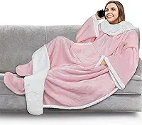 PAVILIA Cobertor sherpa com mangas, bolso para os pés para mulheres, homens e adultos, cobertor grosso vestível, roupão de lã quente e aconchegante, ideias de presente aconchegantes para esposa mãe,