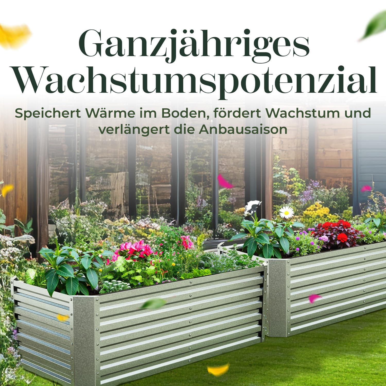 Gabiona | Hochbeet Metall verzinkt 184x90x60 cm – Großes Hochbeet für Garten, Gemüse, Kräuter & Blumen – Wetterfest, rostfrei, stabil – 990 L Volumen – Pflanzkasten rechteckig