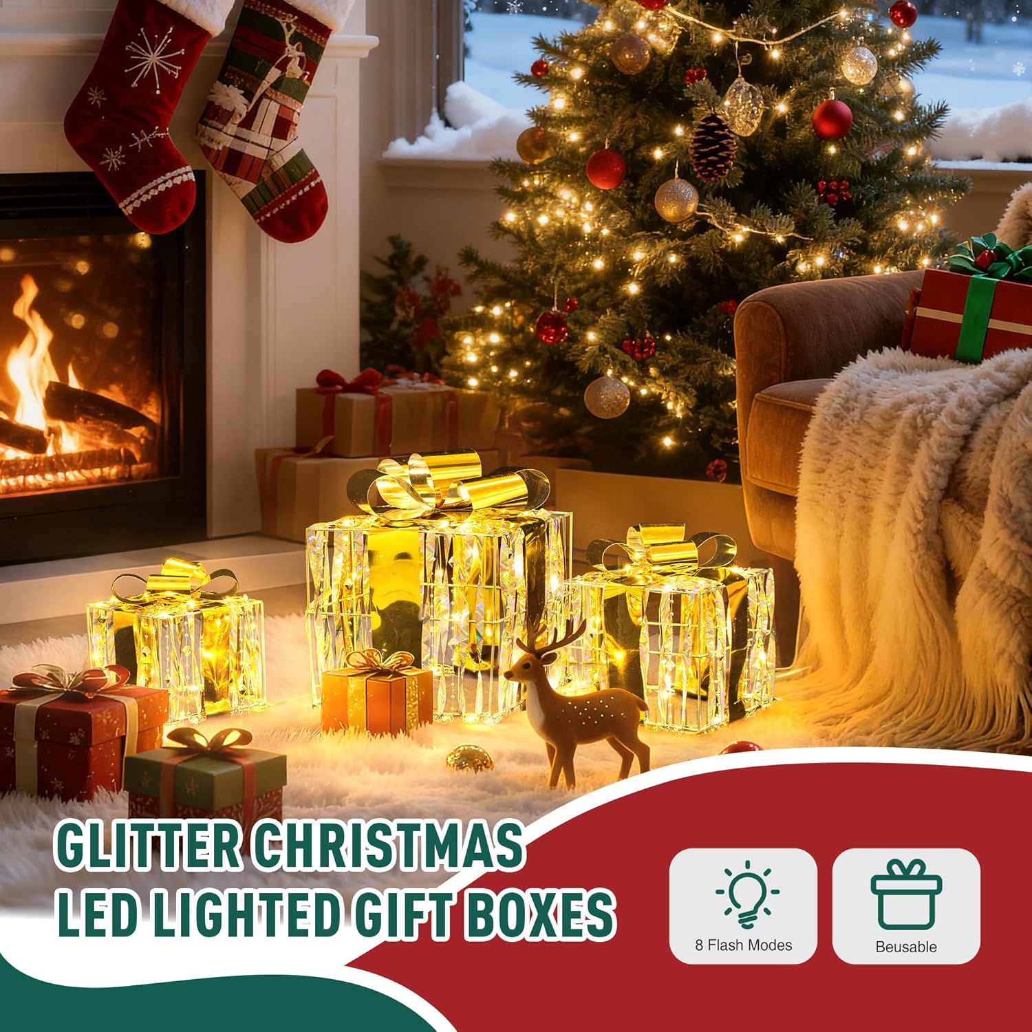 Set of 3 Valentines Day Lighted Gift Boxes,Outdoor Indoor Holiday Decorations,Plug-in 65 LED Light Up Present Boxes for Indoor Outdoor Home Yard Lawn Holiday Wedding Birthday Party Decor